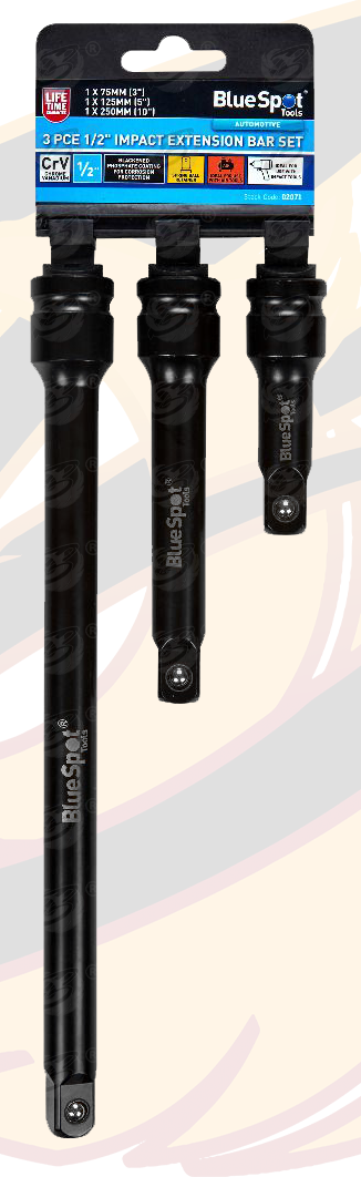 BLUESPOT 19PCS 1/2" DRIVE 6 POINT DEEP IMPACT SOCKETS & EXTENSION BARS 10MM - 32MM