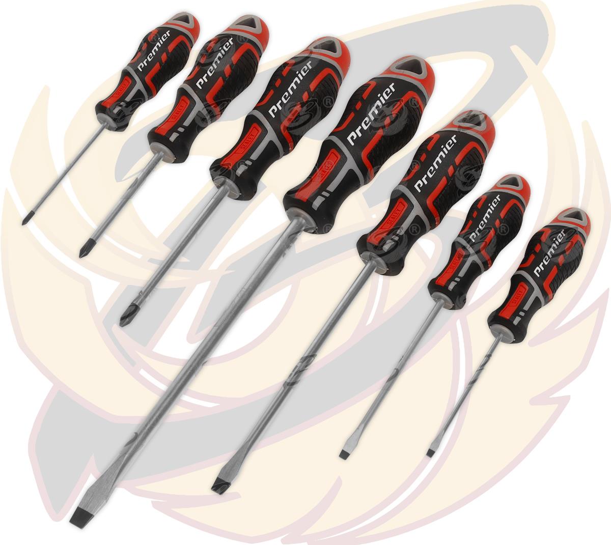 Sealey 7 Piece Magnetic Screwdrivers ( Slotted - Pozidrive ) ( Red ) ( AK4325 )