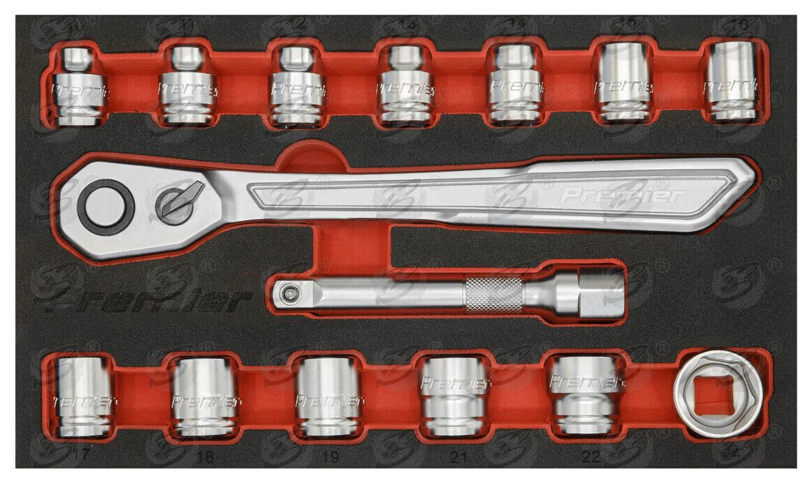 SEALEY 15PCS 1/2" DRIVE 6 POINT 90 TOOTH LOW PROFILE SOCKET SET 10MM - 24MM