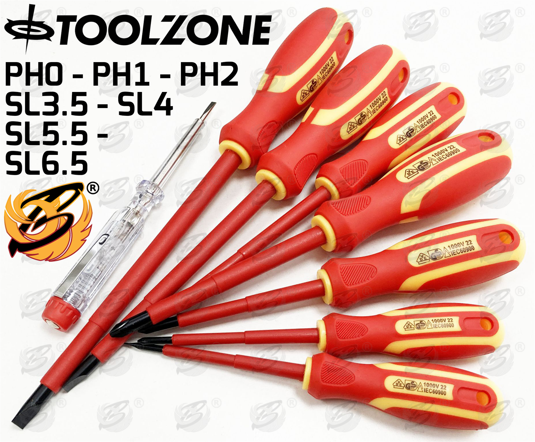 Toolzone 8 Piece VDE / Electricans Magnetic Screwdriver Set ( PHillips & Slotted ) ( SD193 )
