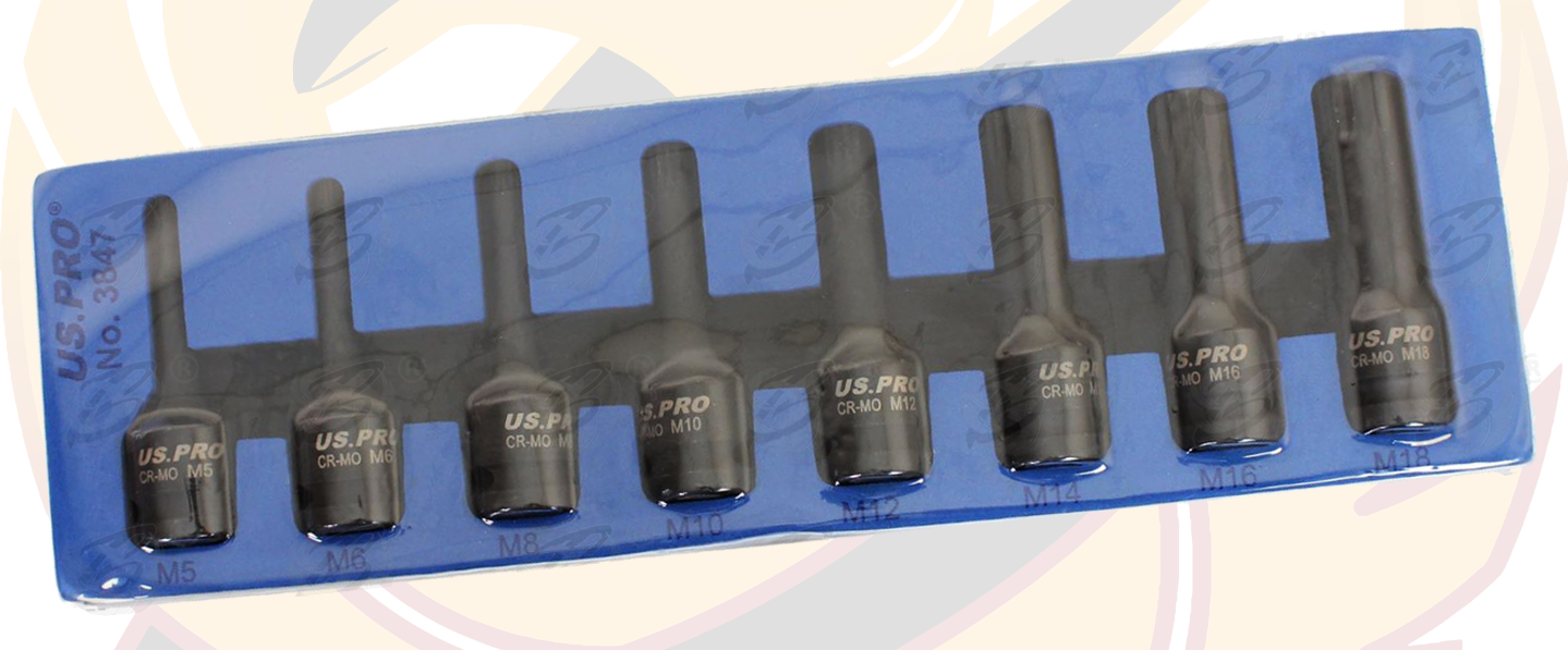 US Pro 8 Piece 1/2" Drive Impact Spline Bit Sockets M5 - M18 3847