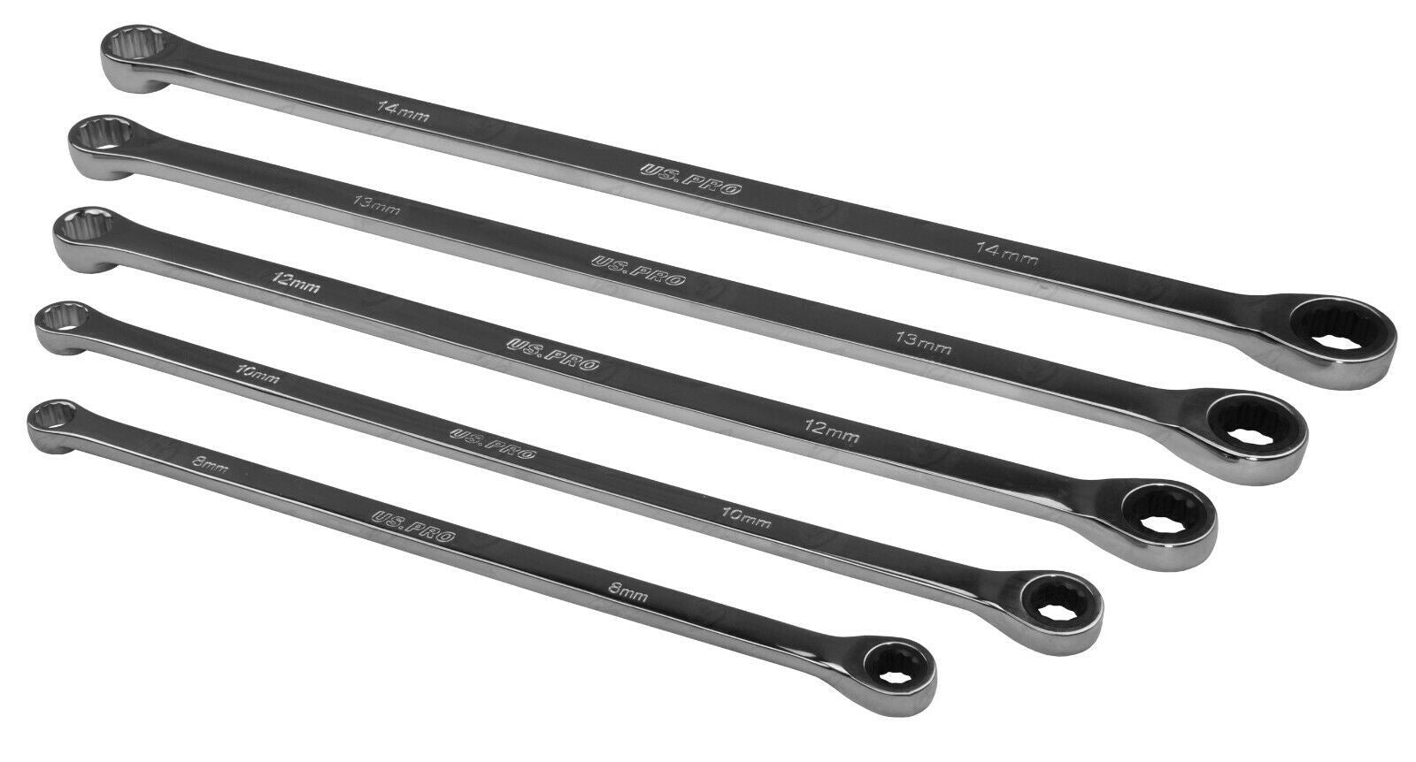 US PRO 10PCS SINGLE RING EXTRA LONG RATCHET AVIATION SPANNERS 8MM - 10MM