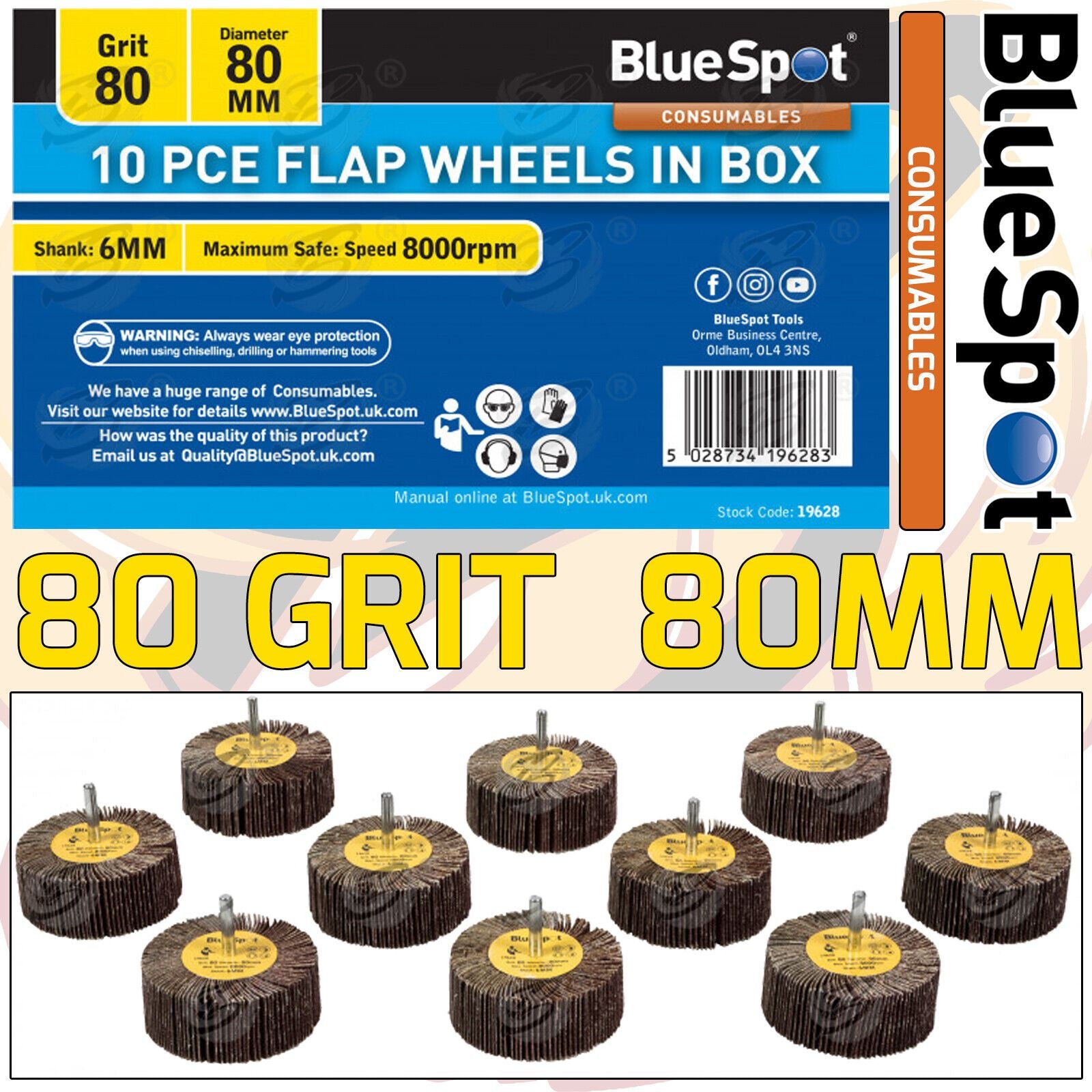 BlueSpot 10 Piece Flap Wheel Discs ( 80 Grit - 80mm ) ( 19628 )