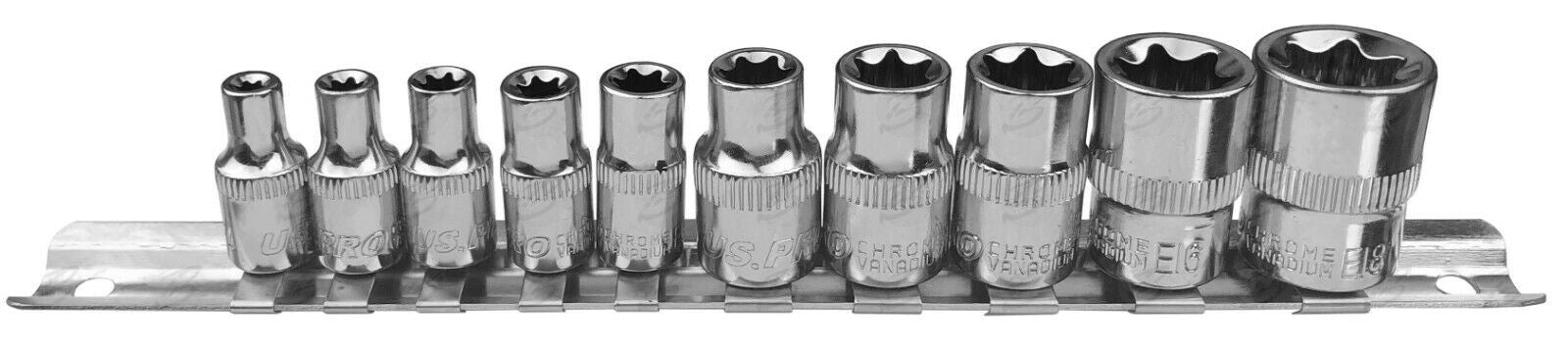 US Pro 10 Piece 1/4" & 3/8" Drive E - Torx Sockets E4 - E18 2221