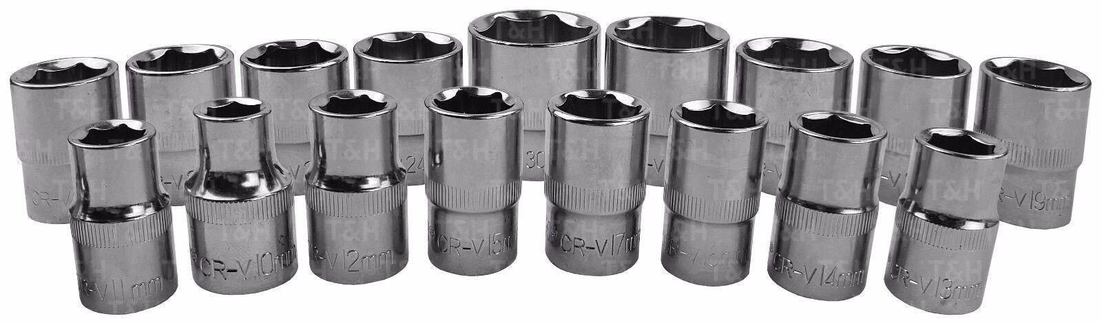 US Pro 17 Piece 1/2" Drive 6 Point Shallow Sockets 10mm - 30mm 1394