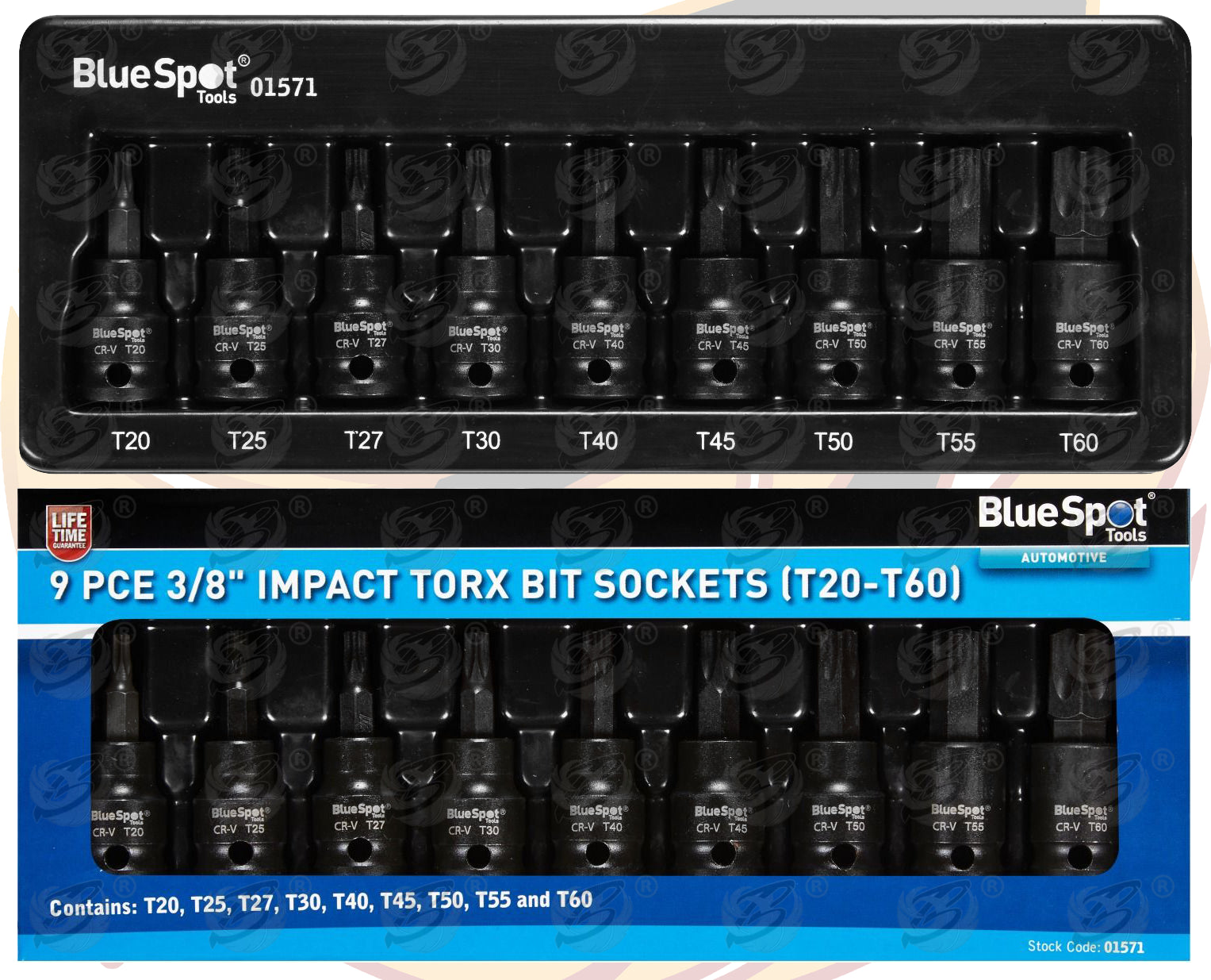 BLUESPOT 16PCS 3/8" DRIVE IMPACT HEX & TORX BIT SOCKETS ( H3 - H10 ) ( T20 - T70 )