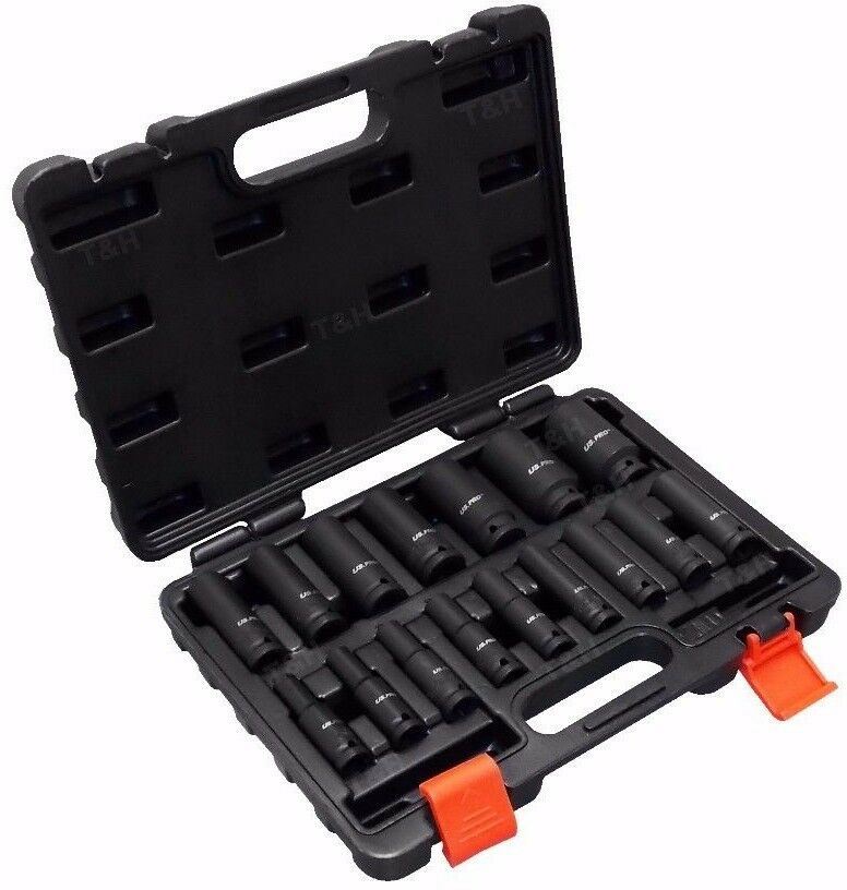 US PRO 16PCS 1/2" DRIVE 6 POINT DEEP IMPACT SOCKETS 10MM - 32MM