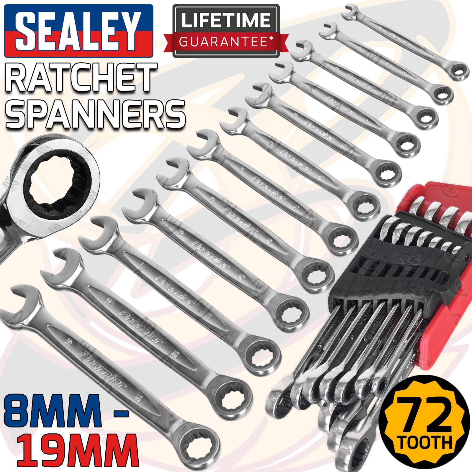 SEALEY 12PCS COMBINATION RATCHET SPANNER SET 8MM - 19MM