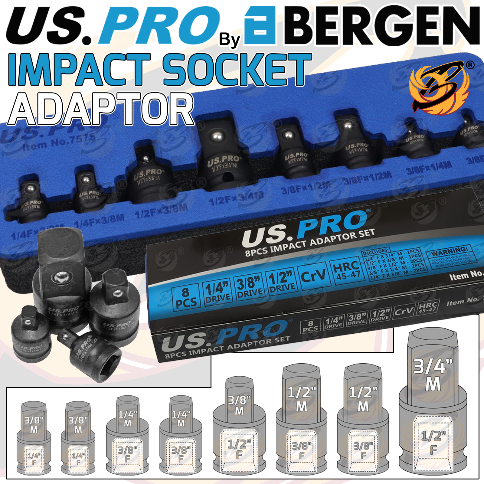 US Pro 8 Piece Impact Ada Pointor Set In Eva Tray ( 7575 )