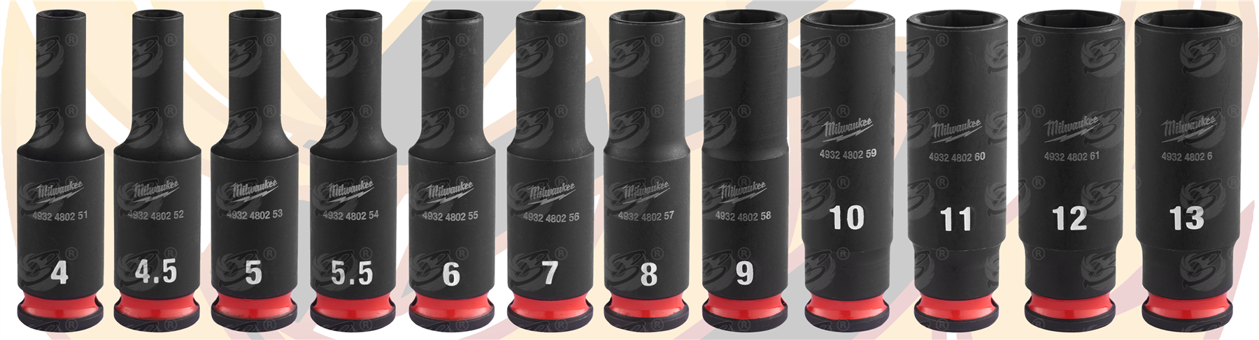 Milwaukee 12 Piece 1/4" Drive 6 Point Deep Impact Sockets 4mm - 13mm ( Shockwave Impact Duty ) ( 4932480453 )