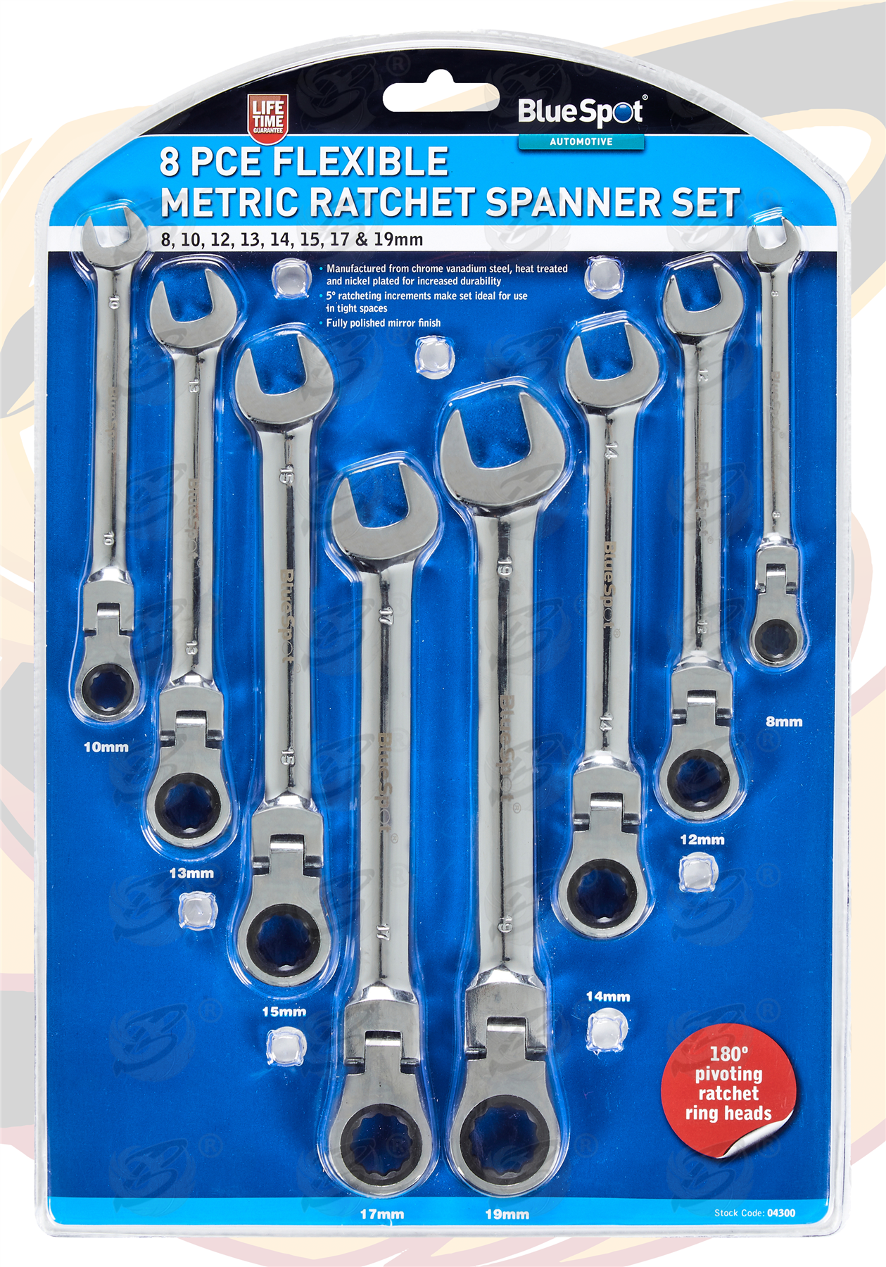 BlueSpot 8 Piece Flexible Ratchet Spanner Set 8mm - 19mm ( 04300 )