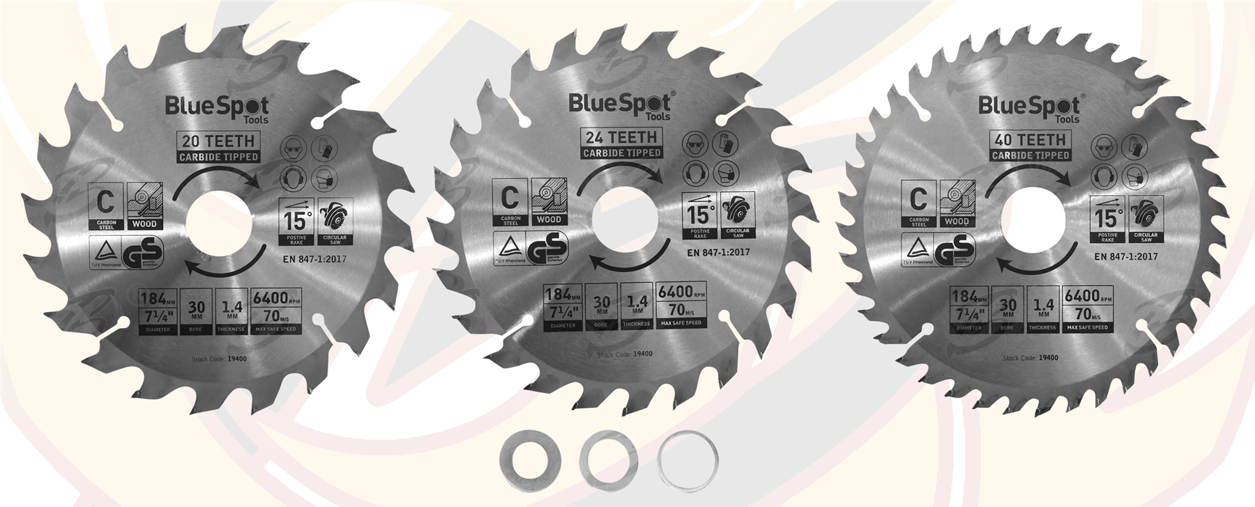 BlueSpot Circular Saw Blade 184mm x 30mm ( 20T & 24T & 40T ) ( Tct Blades ) ( 19400 )
