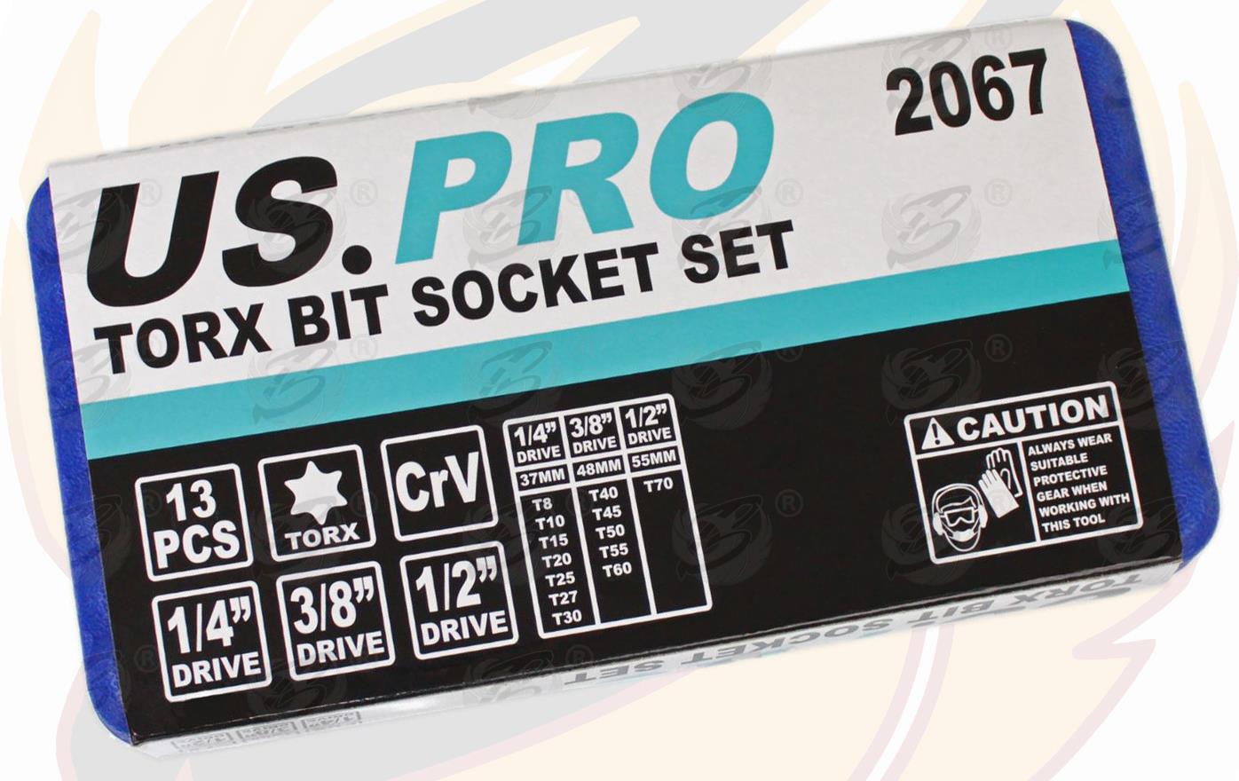 US Pro 13 Piece 1/4" & 3/8" & 1/2" Drive Torx Bit Sockets T8 - T70 ( 2067 )
