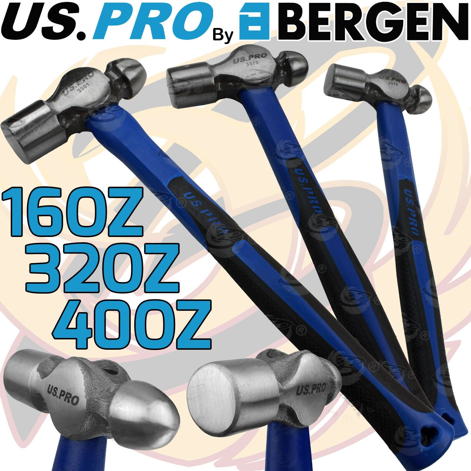US PRO 3PCS BALL PEIN HAMMER SET 16OZ - 32OZ - 40OZ