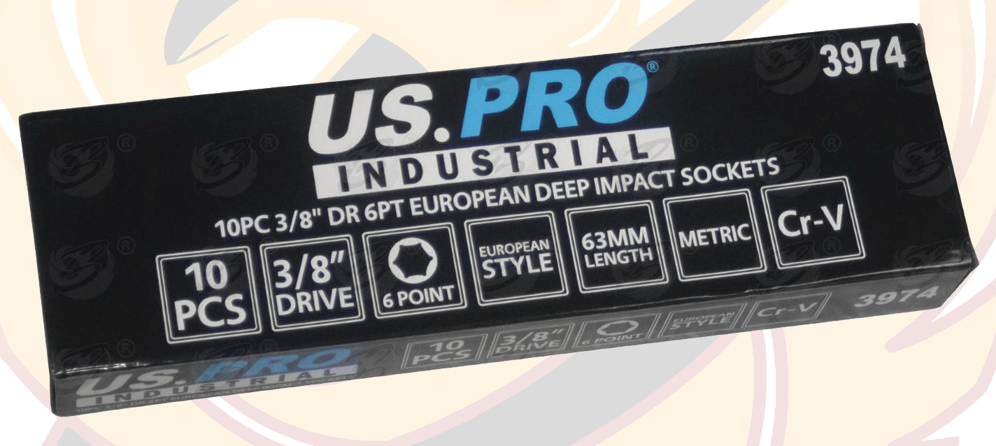 US PRO INDUSTRIAL 10PCS 3/8" DRIVE 6 POINT DEEP IMPACT SOCKETS 10MM - 24MM