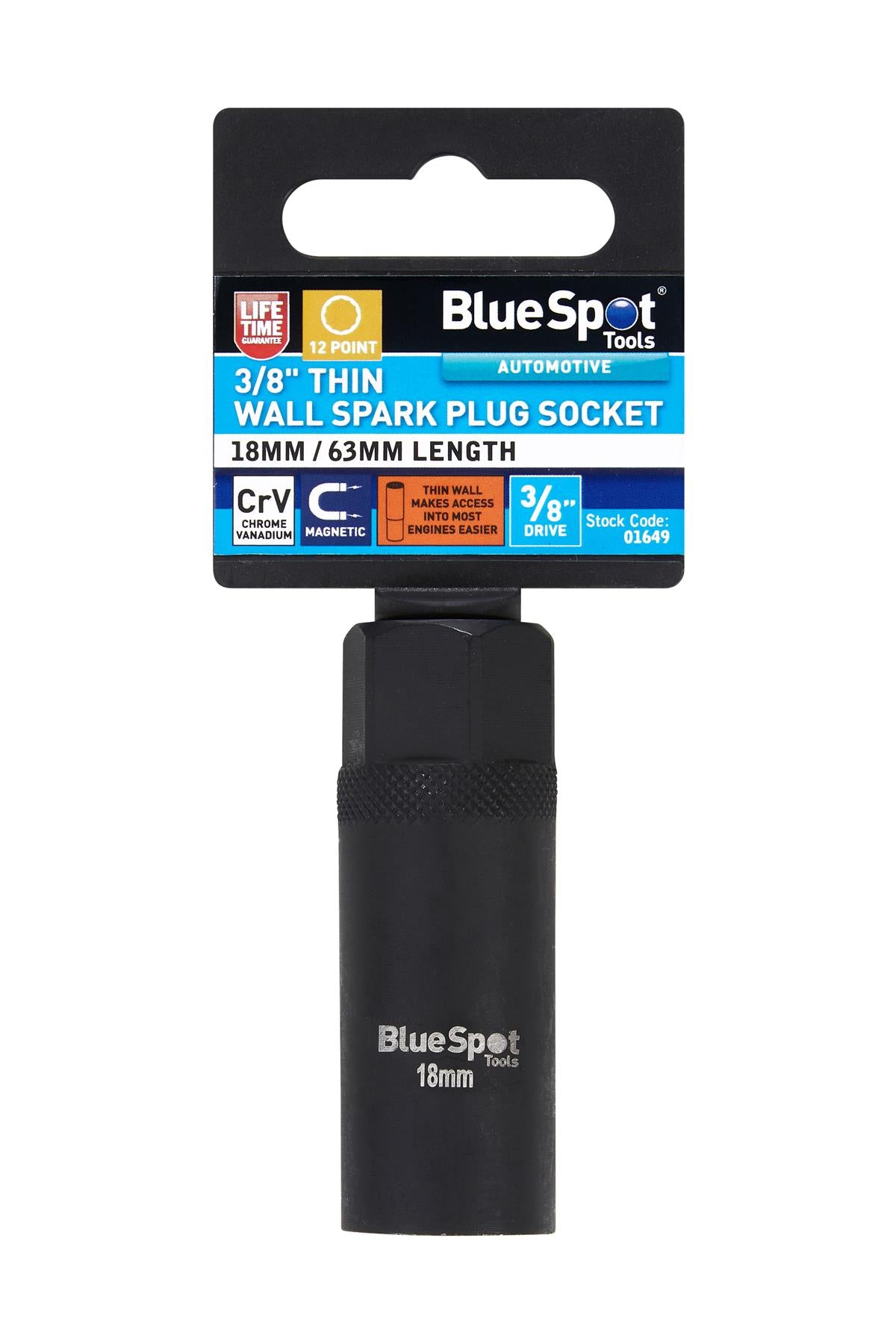 BlueSpot 3/8" 12 Point Thin Wall Spark Plug Socket (18mm) 01649