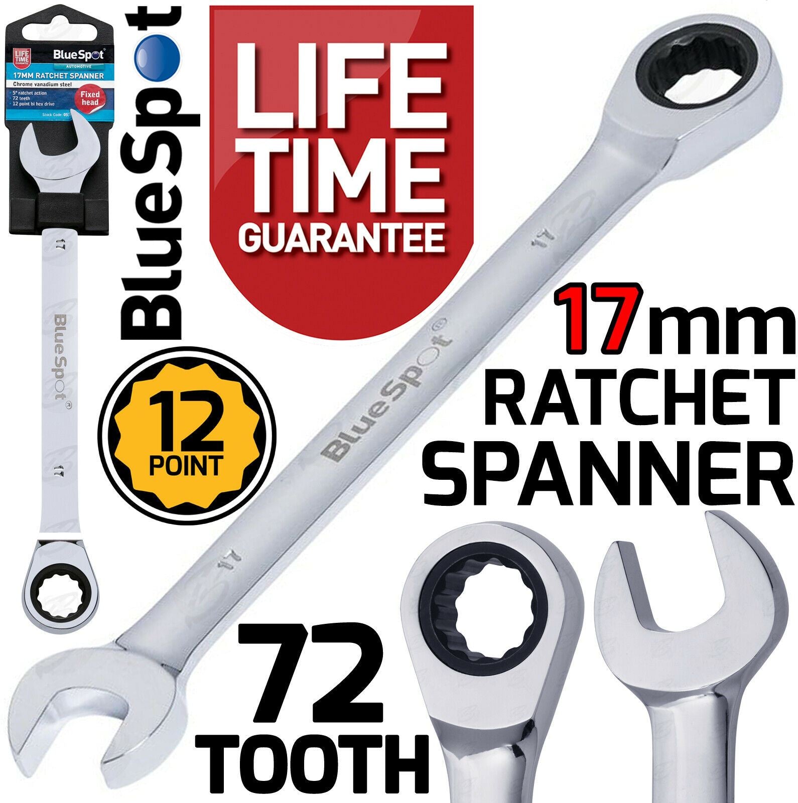 BLUESPOT 17MM 72 TOOTH RATCHET SPANNER
