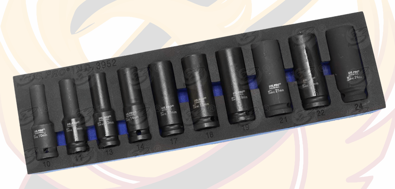 US Pro Industrial 10 Piece 1/2" Drive 6 Point Deep Impact Sockets 10mm - 24mm 3952