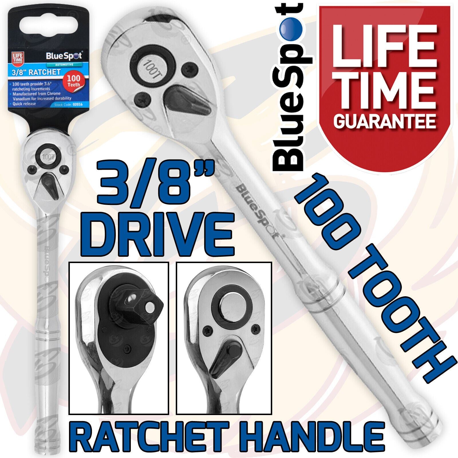 BLUESPOT 3/8" DRIVE 100 TOOTH RATCHET HANDLE