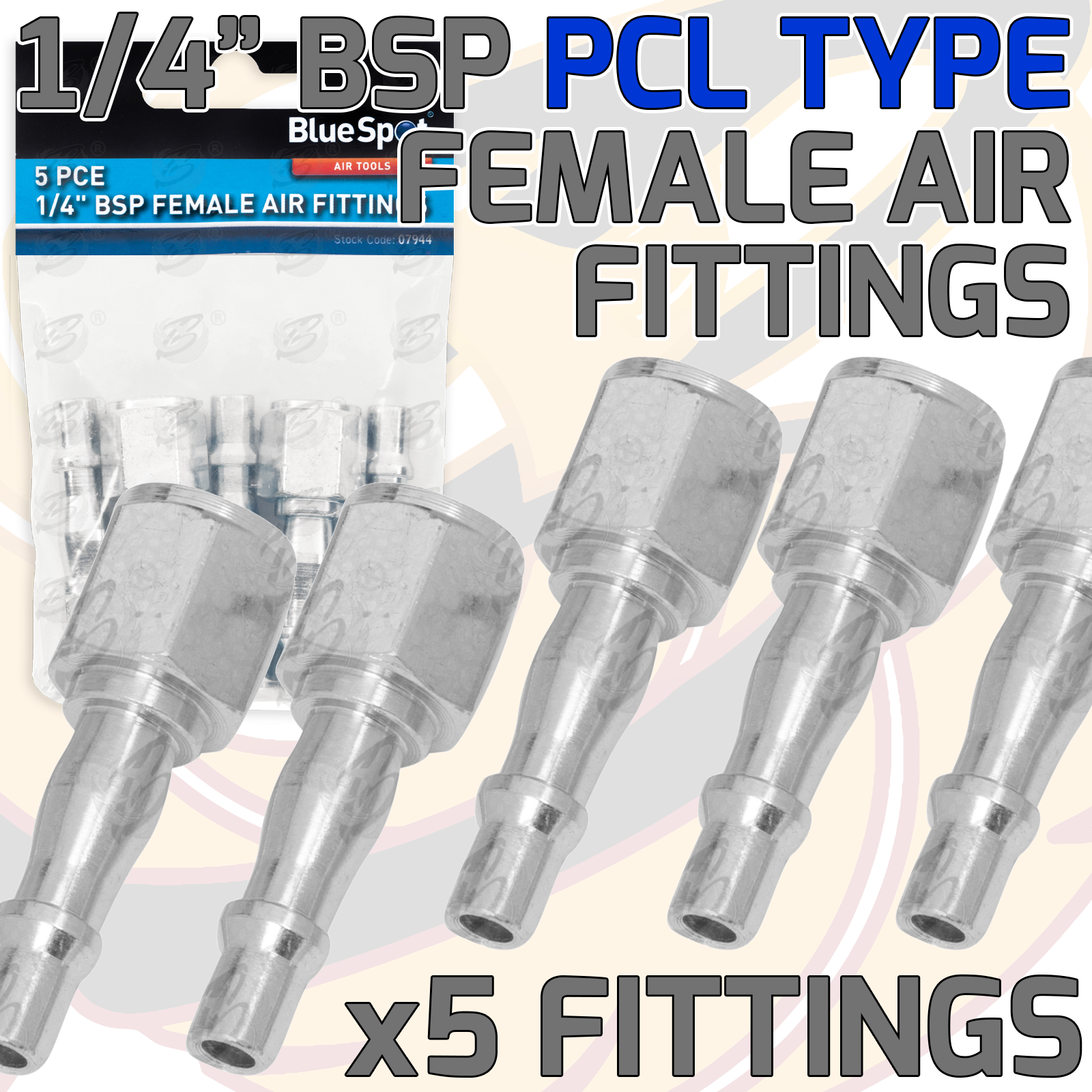 BlueSpot 5 Piece 1/4" Bsp Female ( Piecel Type ) Air Fittings ( 07944 )