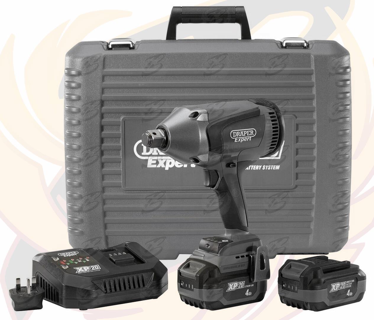 Draper 20V 1000Nm 1/2" Drive Cordless Impact Wrench Brushless X2 4Ah Li-Ion Batteries ( 98961 )