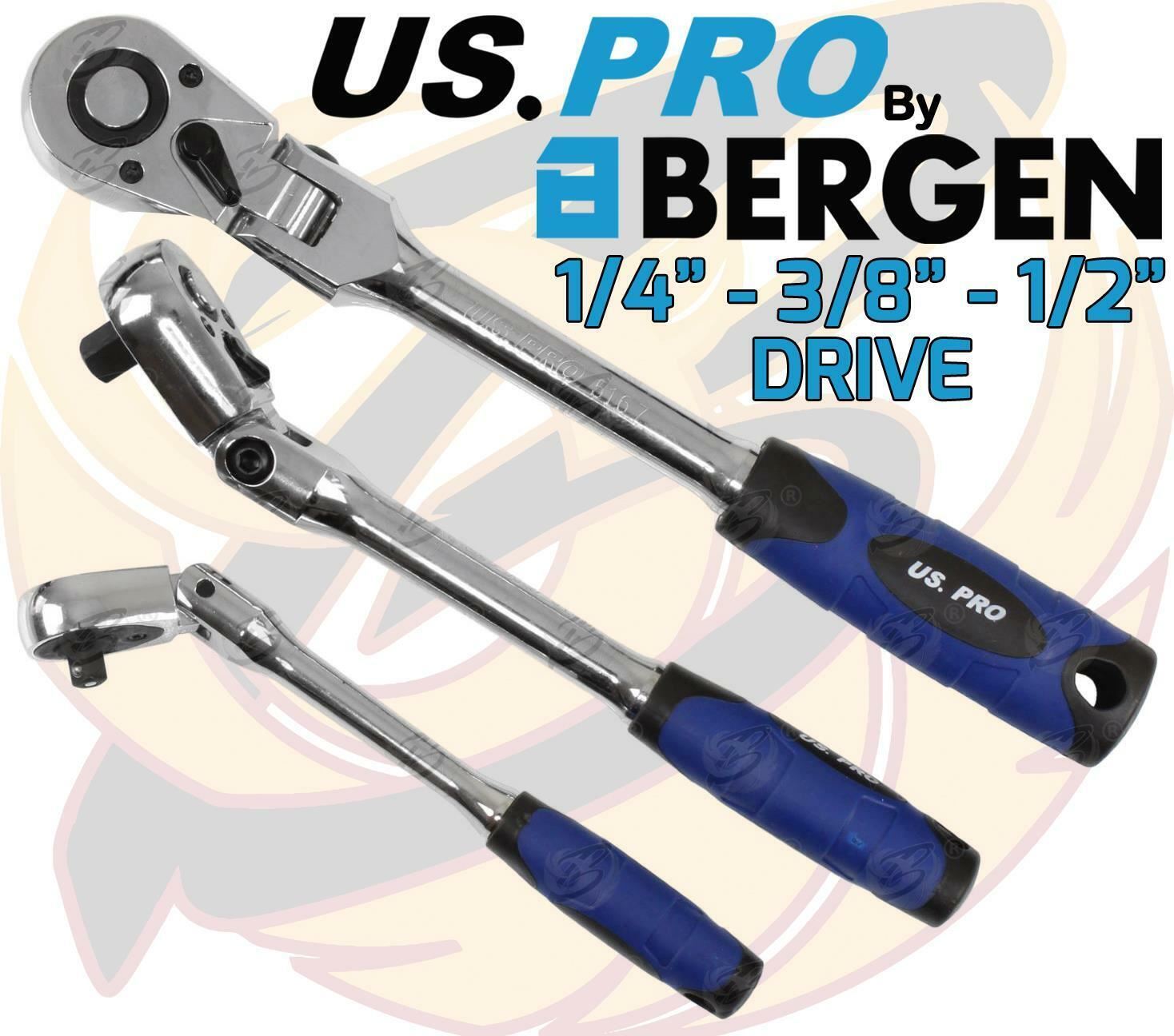 US PRO 3PCS 1/4" & 3/8" & 1/2" DRIVE 72 TOOTH FLEXI RATCHET HANDLES