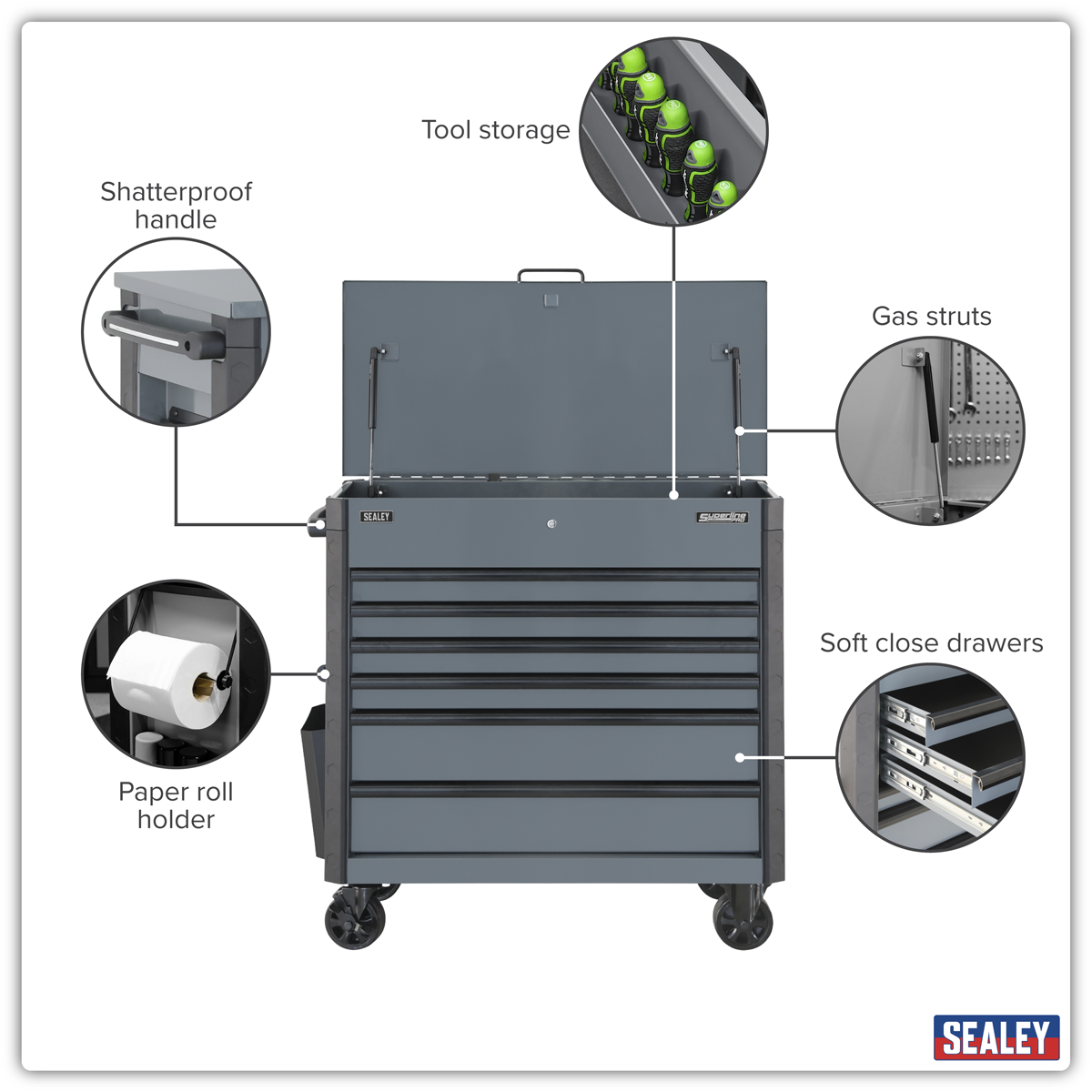 Sealey Tool Trolley 6 Drawer - Grey AP366G