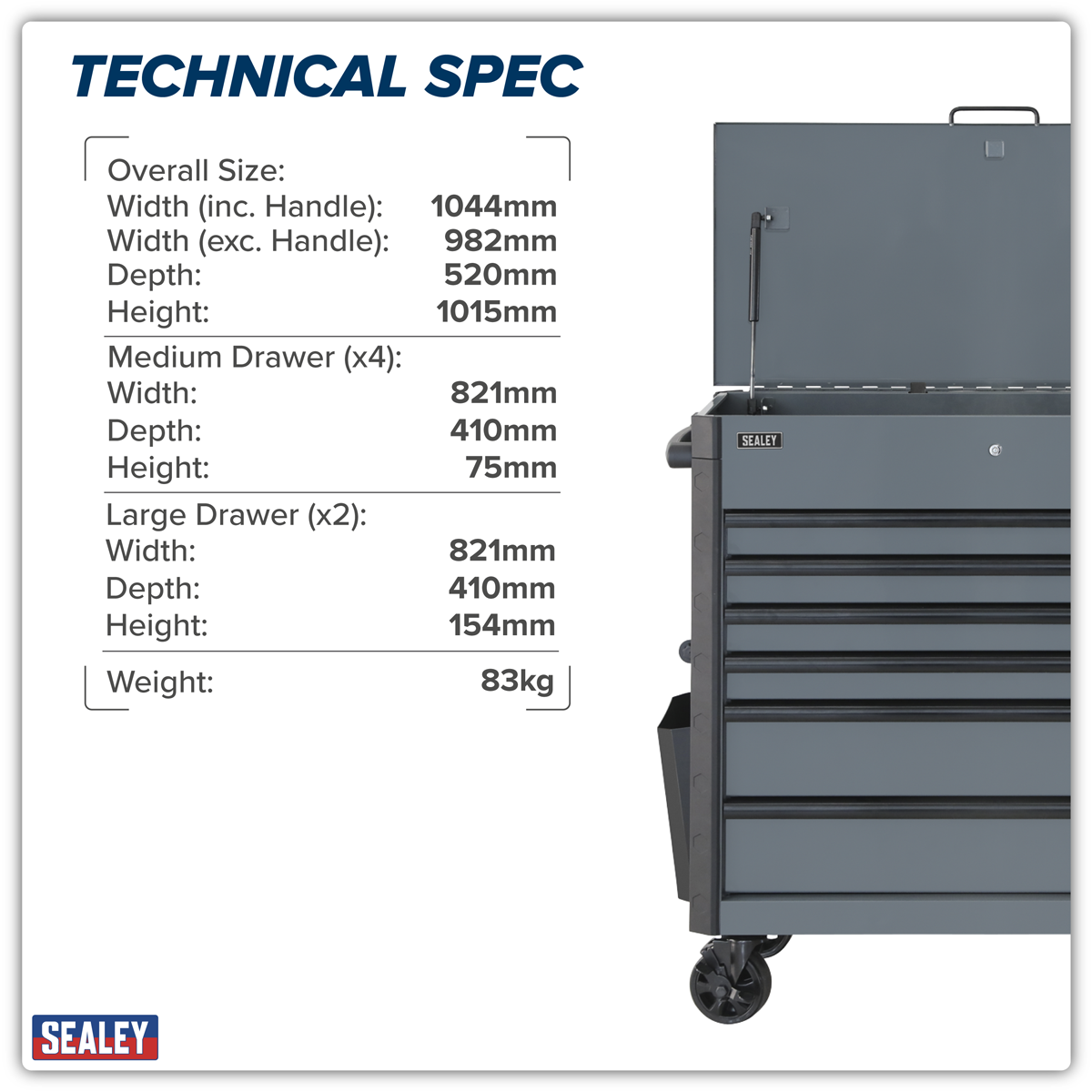 Sealey Tool Trolley 6 Drawer - Grey AP366G
