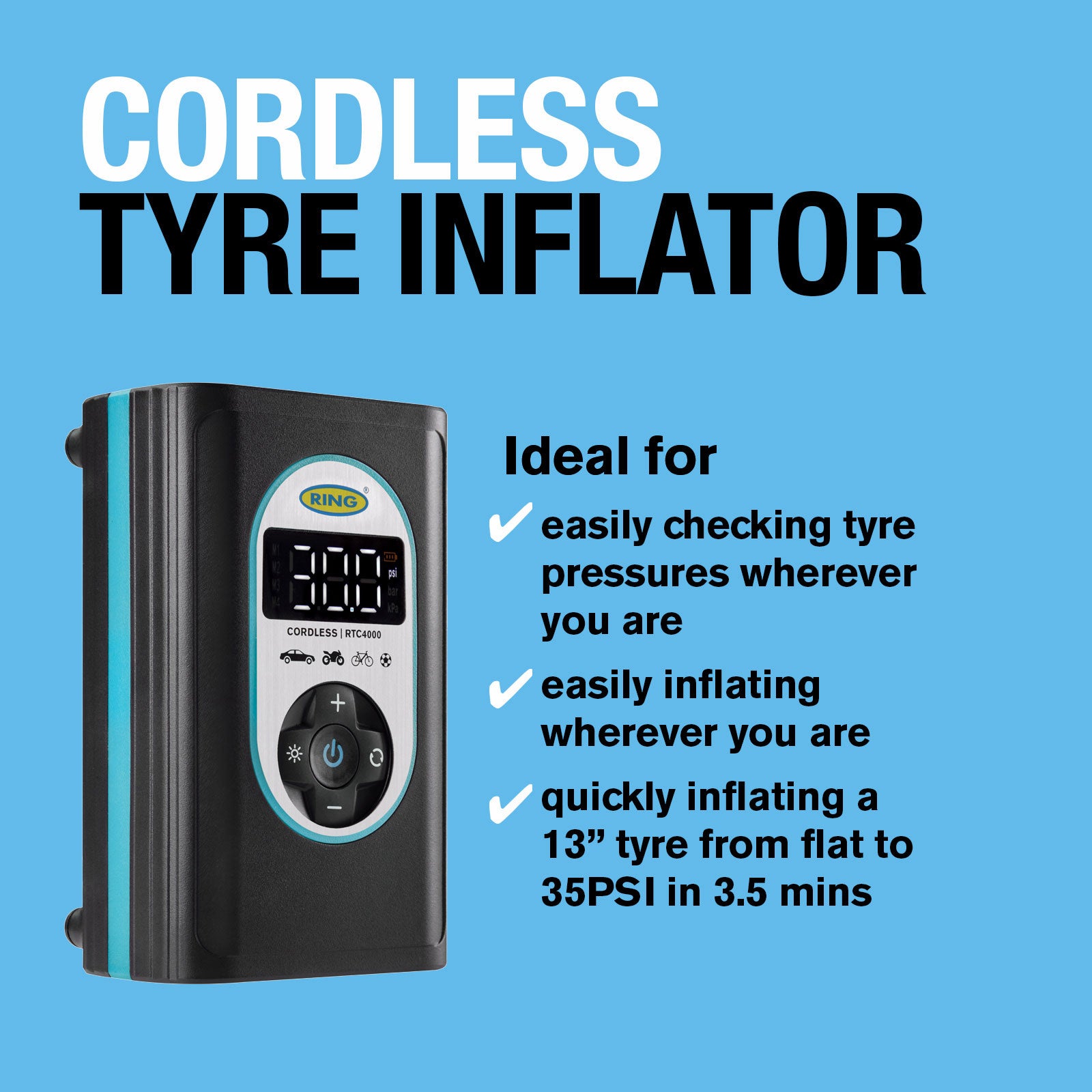 Ring Cordless Rechargeable Tyre Inflator RTC4000