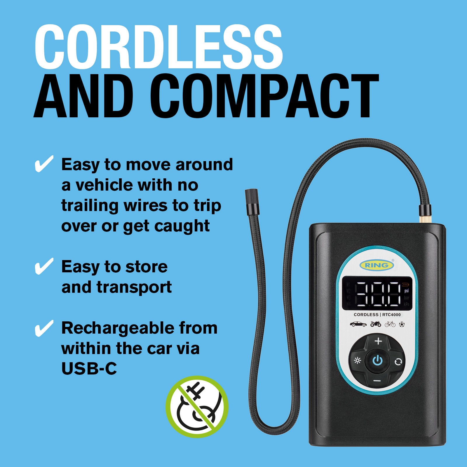 Ring Cordless Rechargeable Tyre Inflator RTC4000