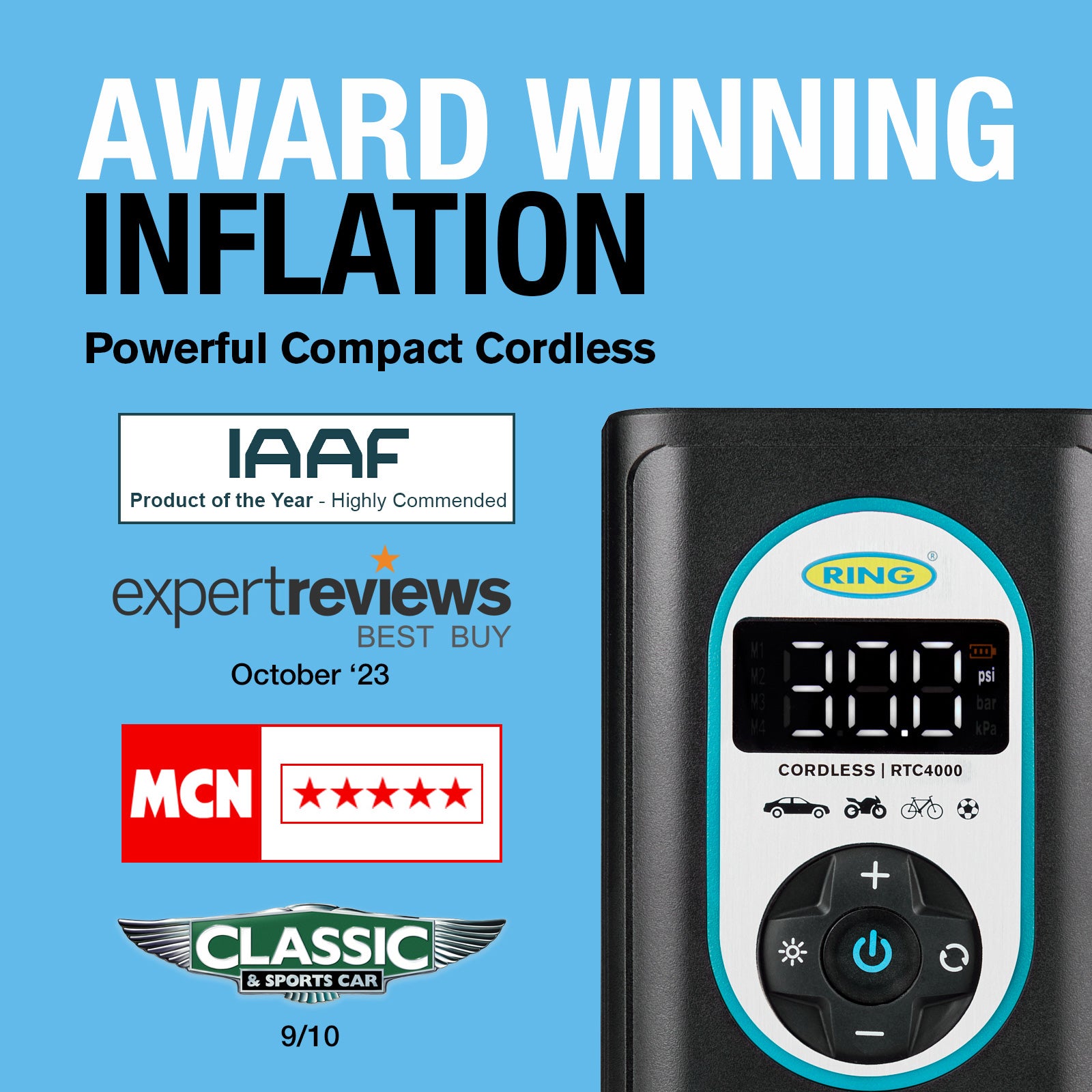 Ring Cordless Rechargeable Tyre Inflator RTC4000