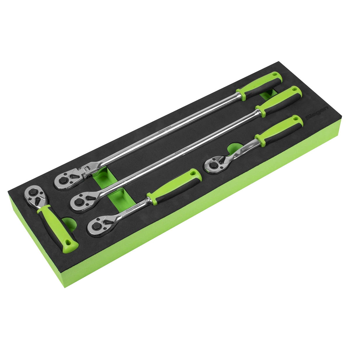 Siegen 5 Piece 3/8" Drive 72 Tooth Mixed Length, Standards & Flexible Head Ratchet Handle Set In EVA Foam Storage Block With A Manufacturers LifeTime Guarantee S01230