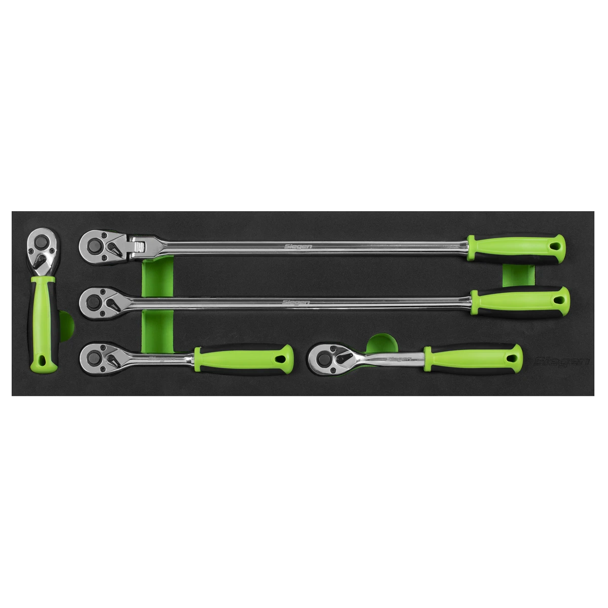 Siegen 5 Piece 3/8" Drive 72 Tooth Mixed Length, Standards & Flexible Head Ratchet Handle Set In EVA Foam Storage Block With A Manufacturers LifeTime Guarantee S01230