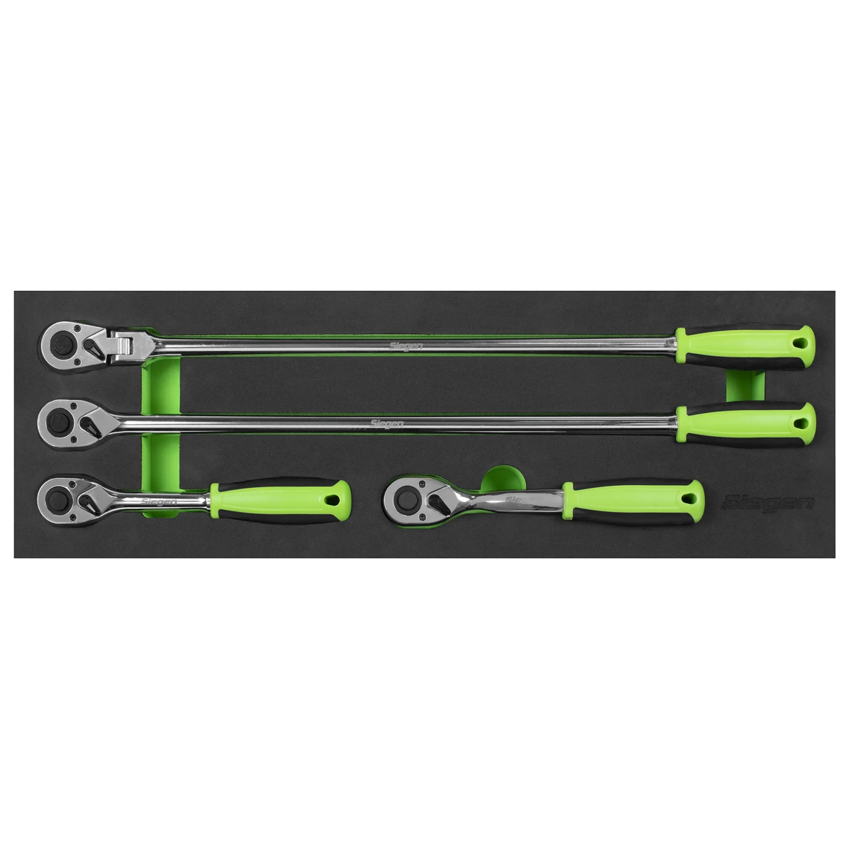 Siegen 4 Piece 1/2" Drive 72 Tooth Mixed Length, Standards & Flexible Head Ratchet Handle Set In EVA Foam Storage Block With A Manufacturers LifeTime Guarantee S01231