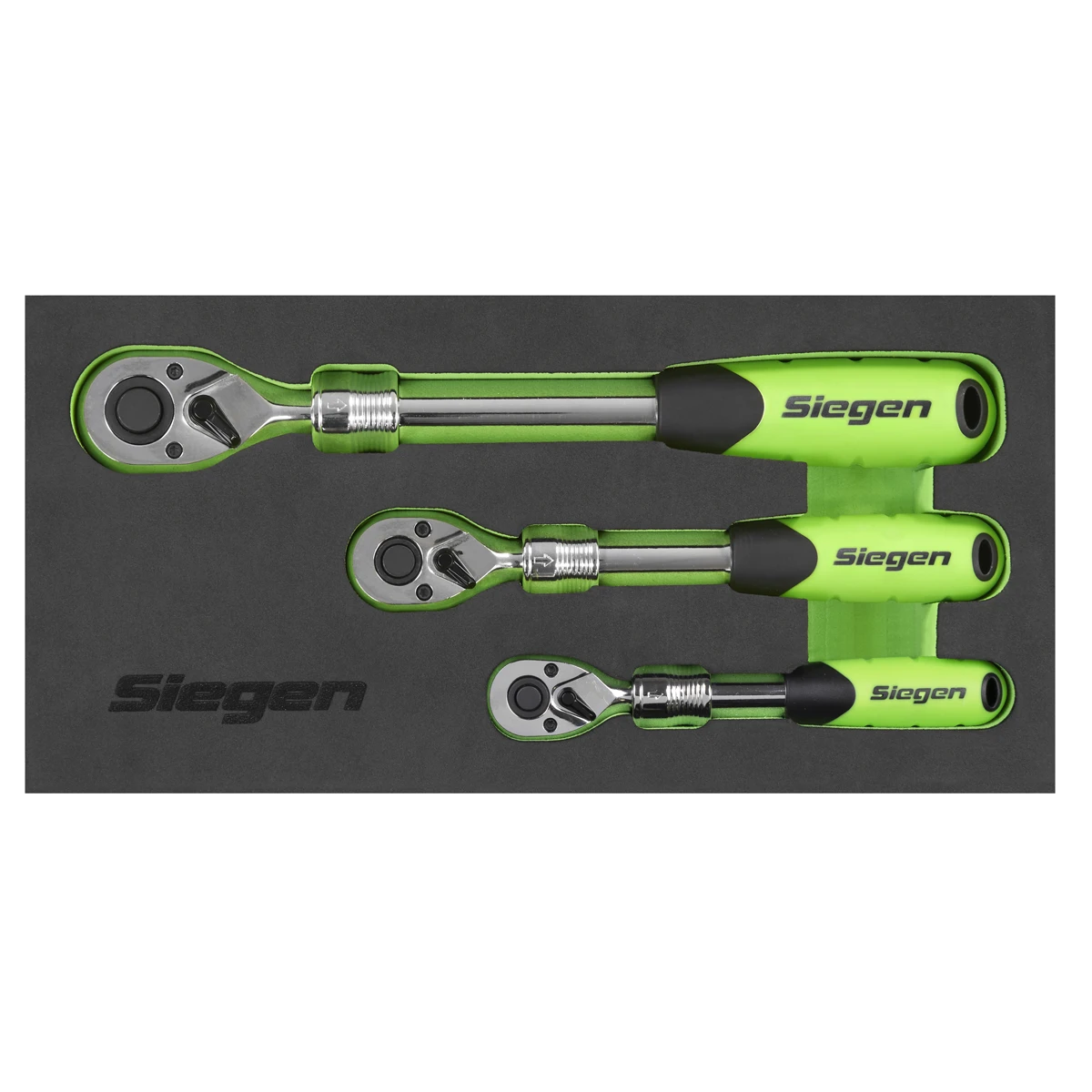 Siegen 3 Piece 1/4" & 3/8" & 1/2" Drive 72 Tooth Extendable Ratchet Handles In EVA Foam Storage Block With A Manufacturers LifeTime Guarantee S01285