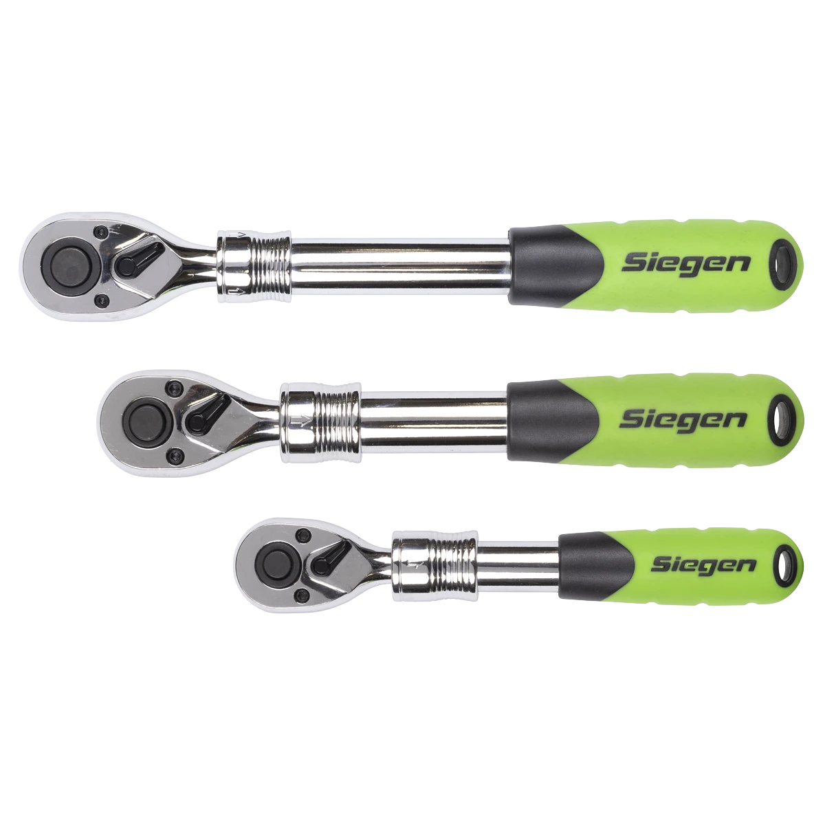 Siegen 3 Piece 1/4" & 3/8" & 1/2" Drive 72 Tooth Extendable Ratchet Handles In EVA Foam Storage Block With A Manufacturers LifeTime Guarantee S01285