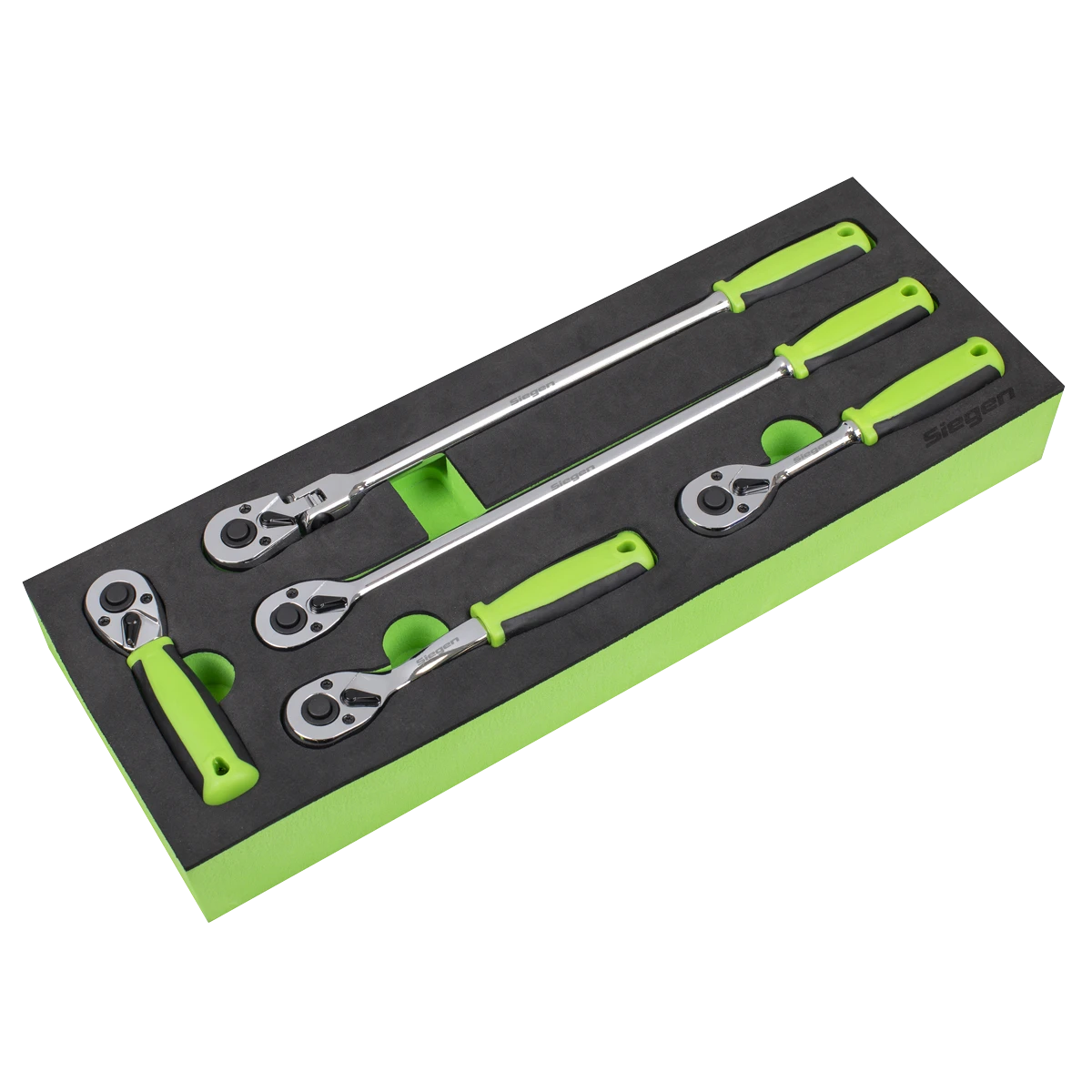 Siegen 5 Piece 1/4" Drive 72 Tooth Mixed Length, Standards & Flexible Head Ratchet Handle Set In EVA Foam Storage Block With A Manufacturers LifeTime Guarantee S01290