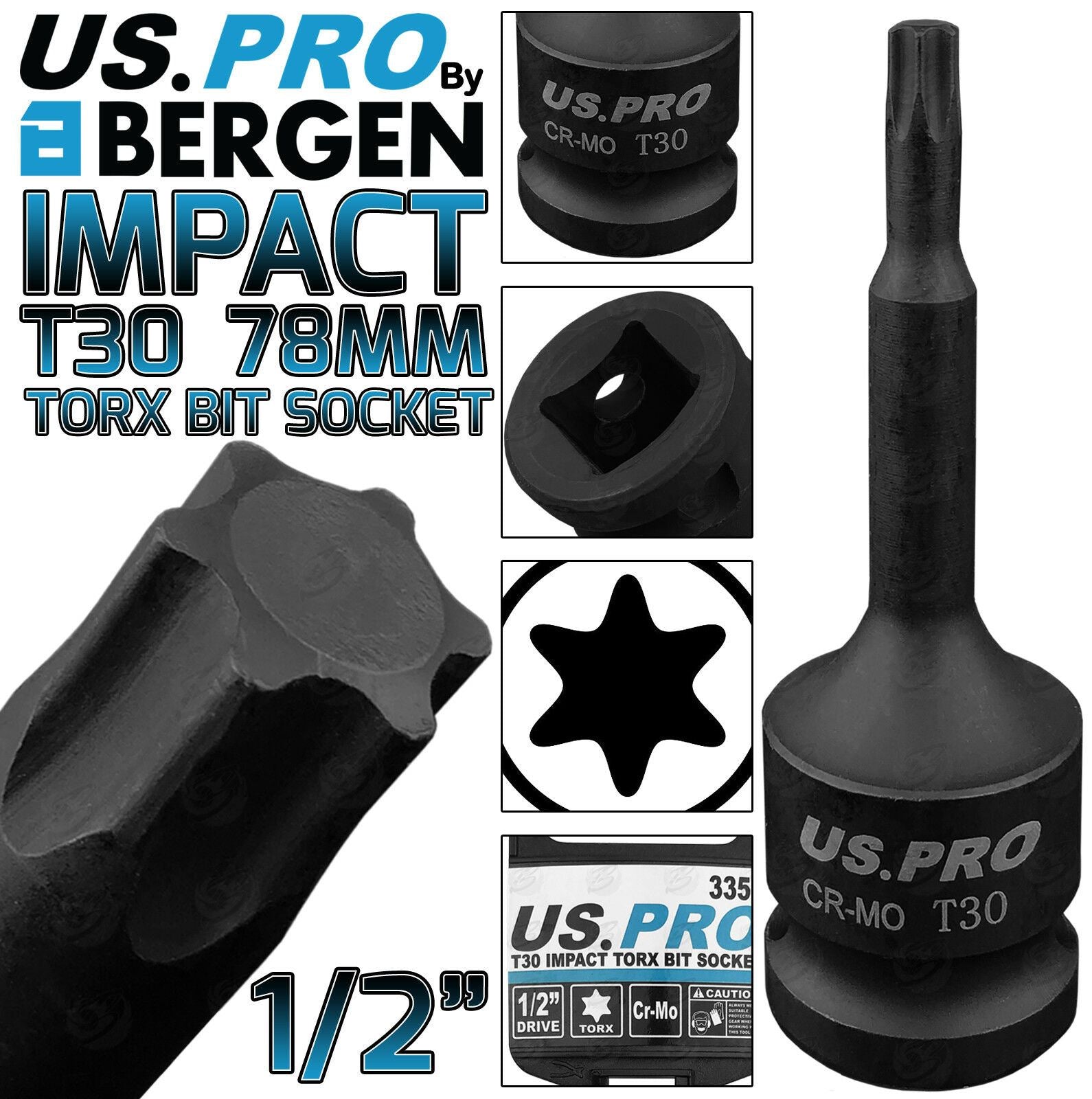 US PRO T30 1/2" DRIVE 78MM LONG IMPACT TORX BIT SOCKET ( SINGLE )