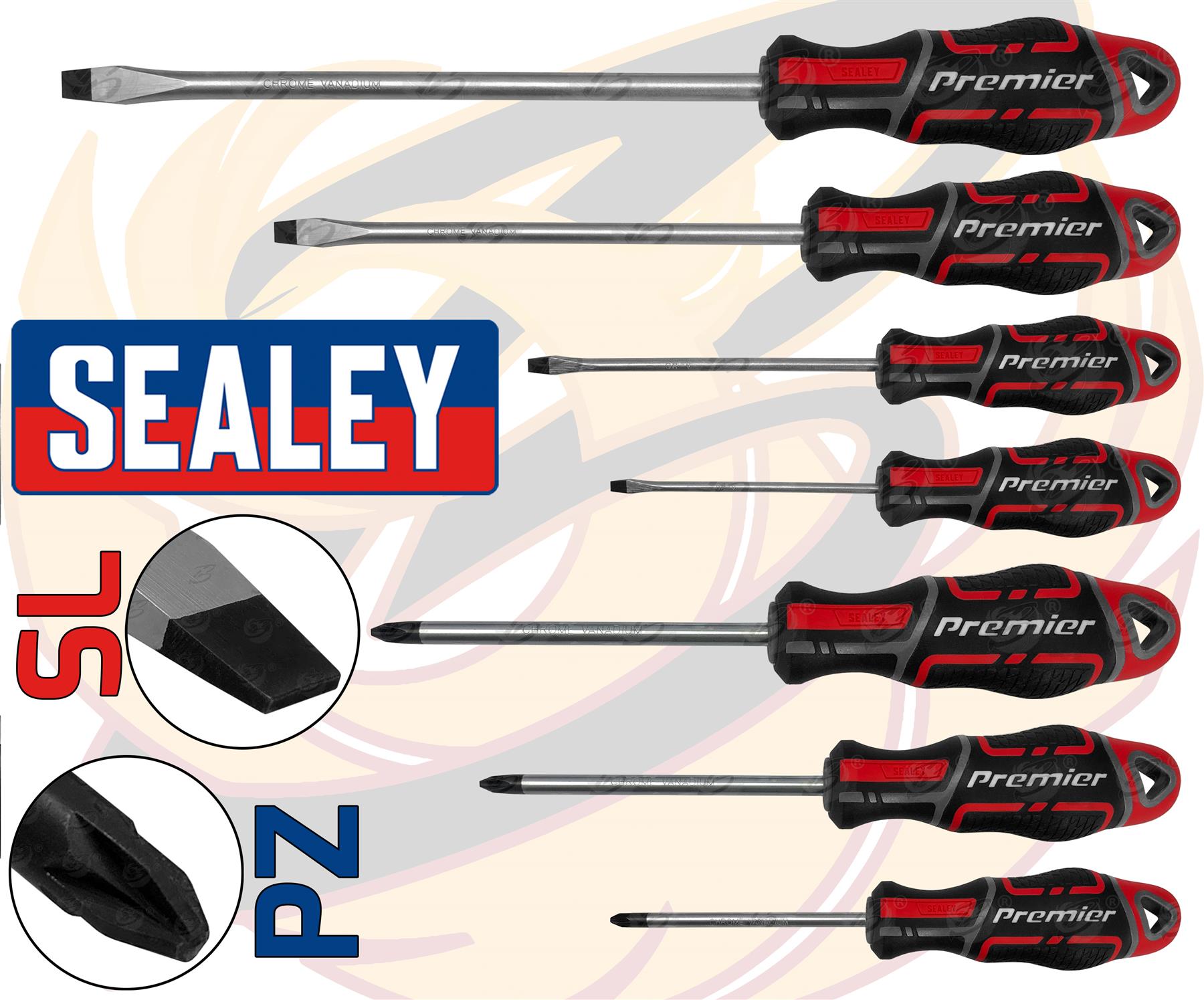 Sealey 7 Piece Magnetic Screwdrivers ( Slotted - Pozidrive ) ( Red ) ( AK4325 )