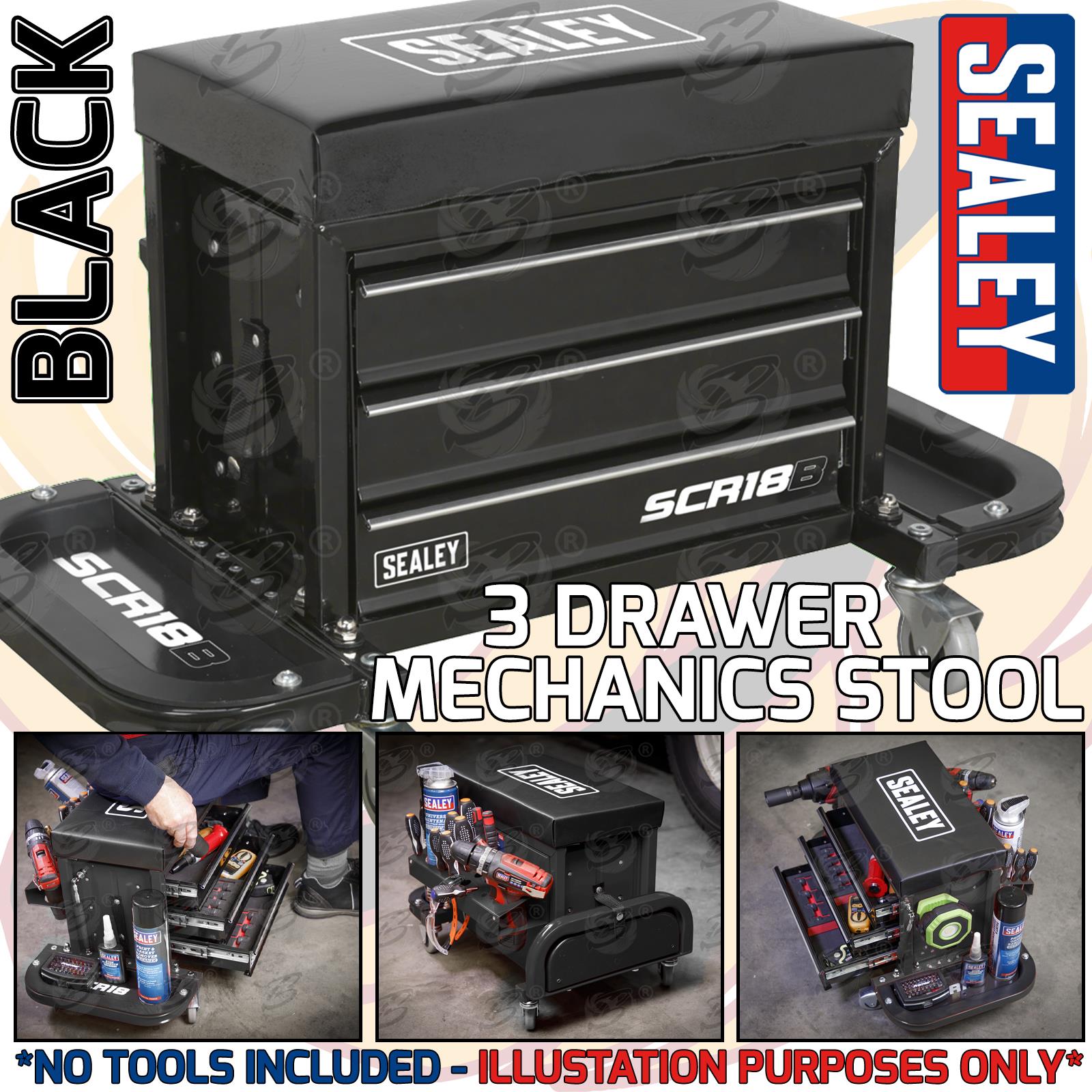 SEALEY MECHANIC STOOL / UTILTIY BOX ( BLACK )