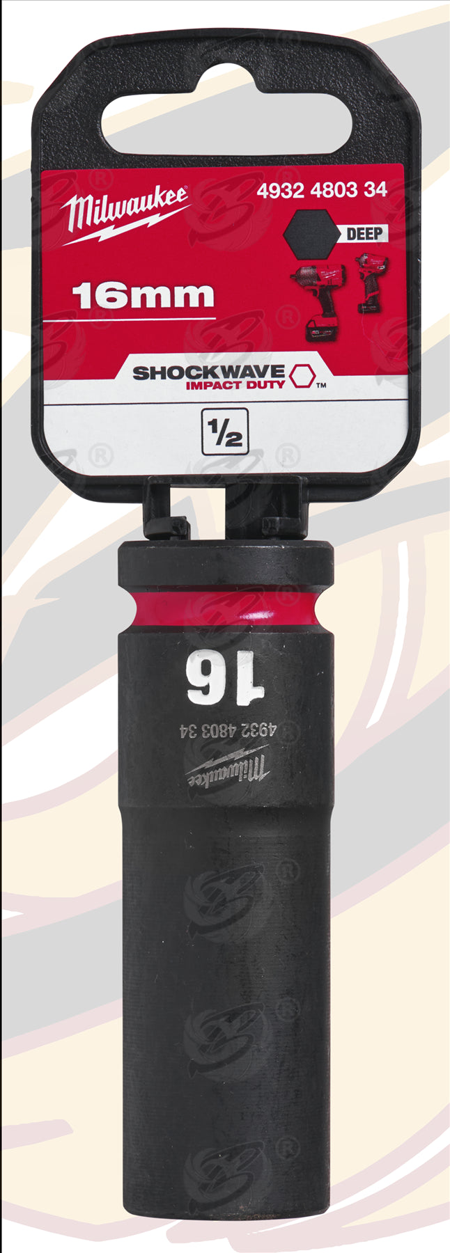 MILWAUKEE 16MM 1/2" DRIVE 6 POINT DEEP IMPACT SOCKET ( SINGLE )