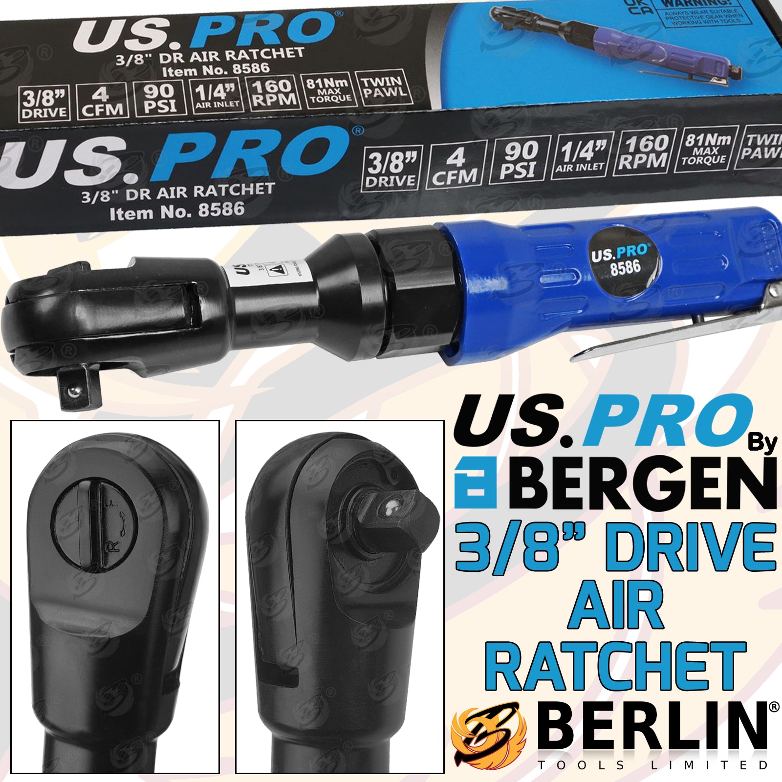 US PRO 3/8" DRIVE AIR IMPACT RATCHET WRENCH