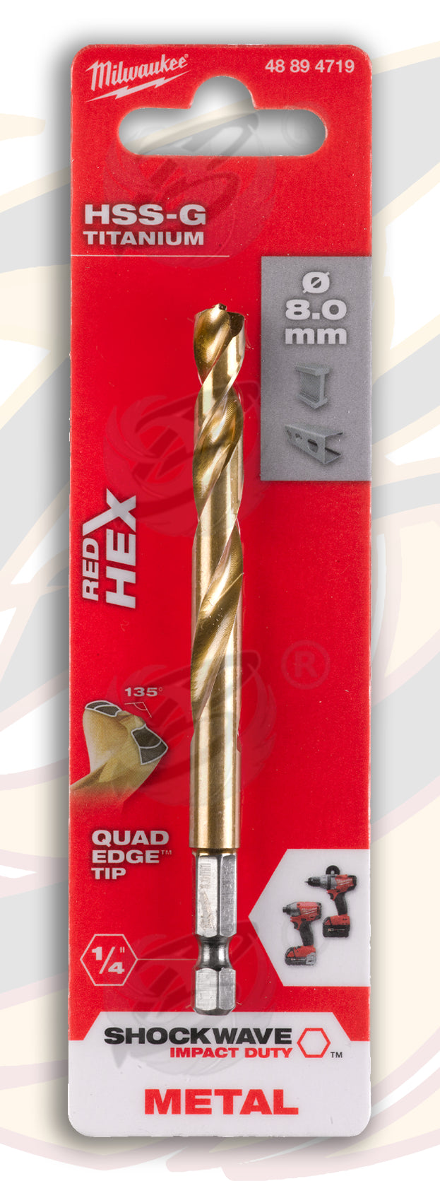 MILWAUKEE 8MM HSS TITANIUM METAL RED HEX DRILL BIT