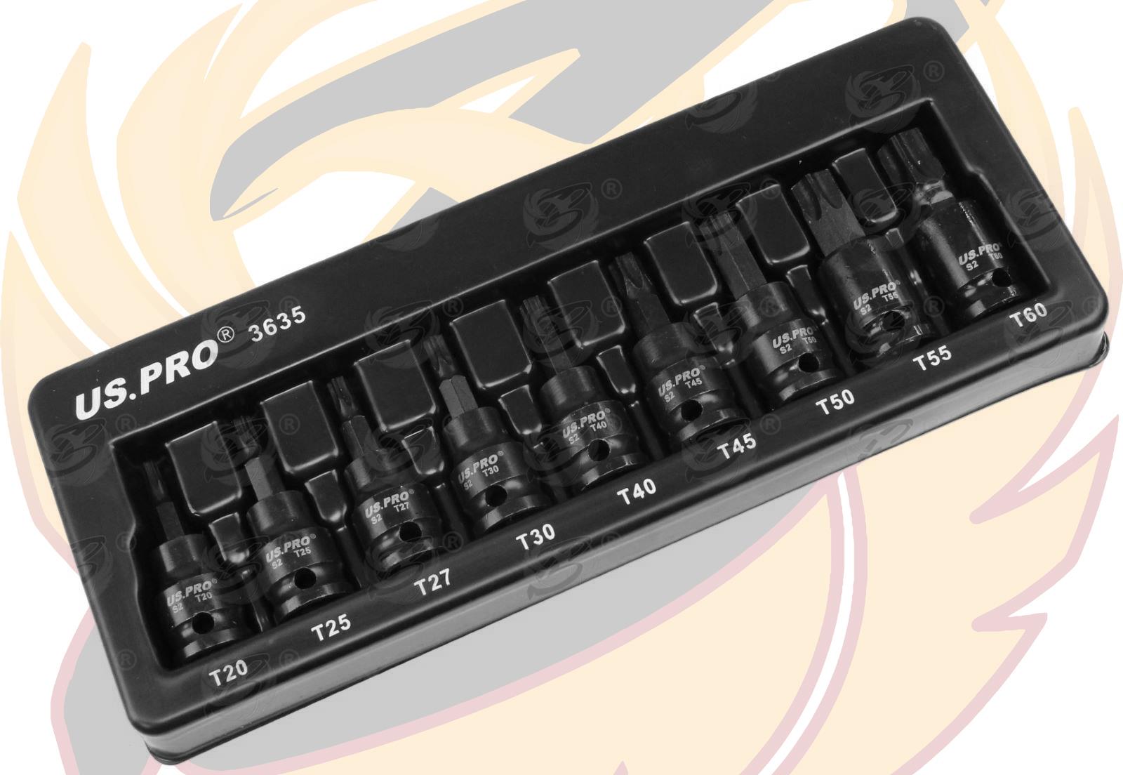 US Pro 9 Piece 3/8" Drive Impact Torx Bit Sockets T20 - T60 3955