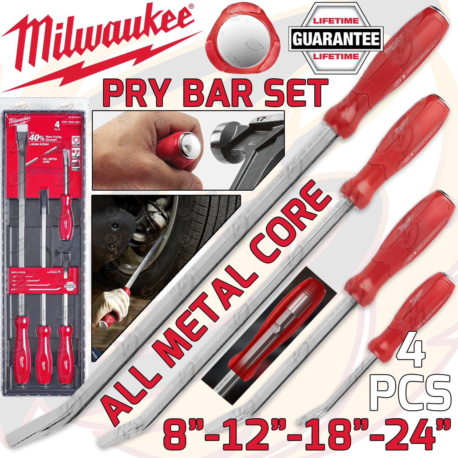 MILWAUKEE 4PCS ALL METAL CORE PRY BAR SET