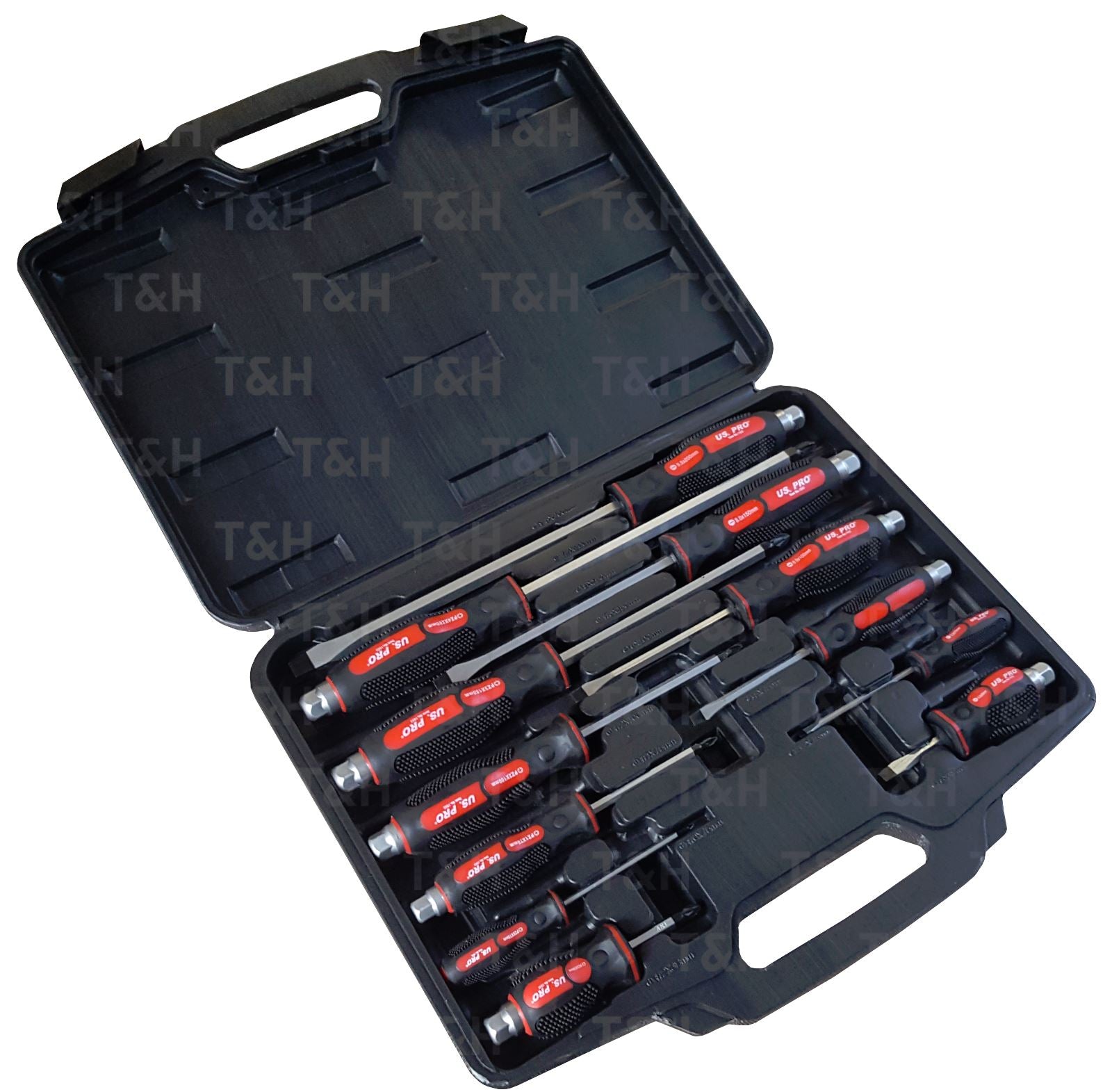US Pro 12 Piece Magnetic Go Through Screwdrivers ( Slotted - Pozidrive ) 1503