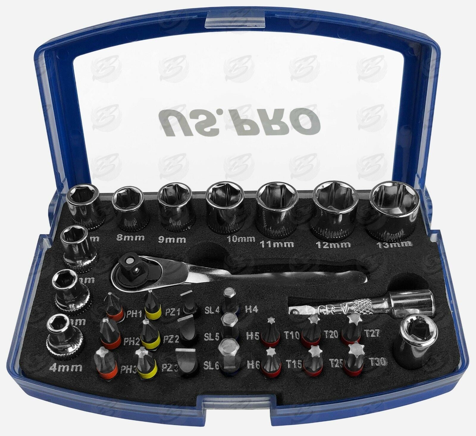 US PRO 31PCS 1/4" DRIVE SOCKET & BIT SET 4MM - 13MM