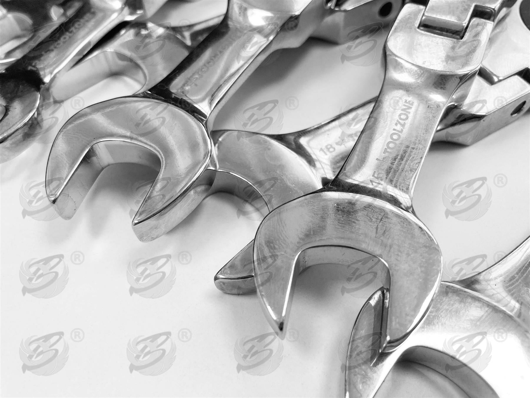 TOOLZONE 12PCS COMBINATION STUBBY FLEXIBLE RATCHET SPANNER SET 8MM - 19MM