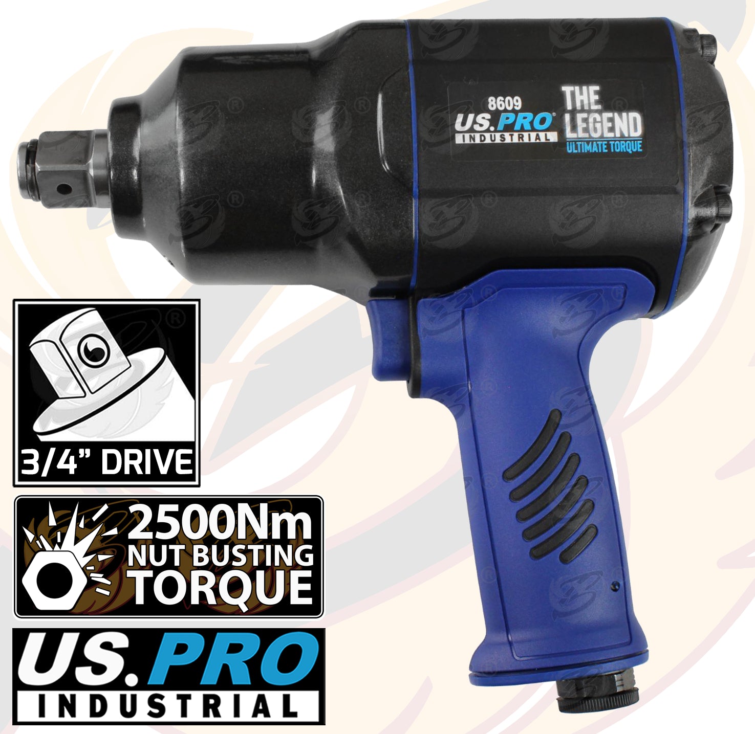 US PRO 3/4" DRIVE AIR IMPACT WRENCH 2500Nm NBT ( THE LEGEND ) & 15PCS DEEP IMPACT SOCKETS & EXTENSION BAR SETS 24MM - 41MM