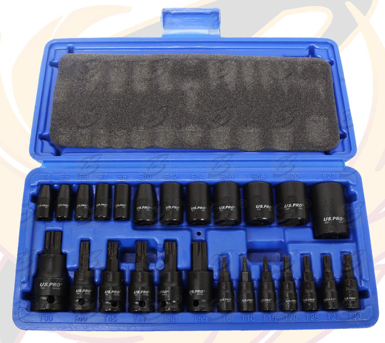 US Pro 25 Piece 1/4" & 3/8" & 1/2" Drive Impact Torx & E - Torx Sockets ( E4 - E22 ) ( T8 - T60 ) ( 7521 )